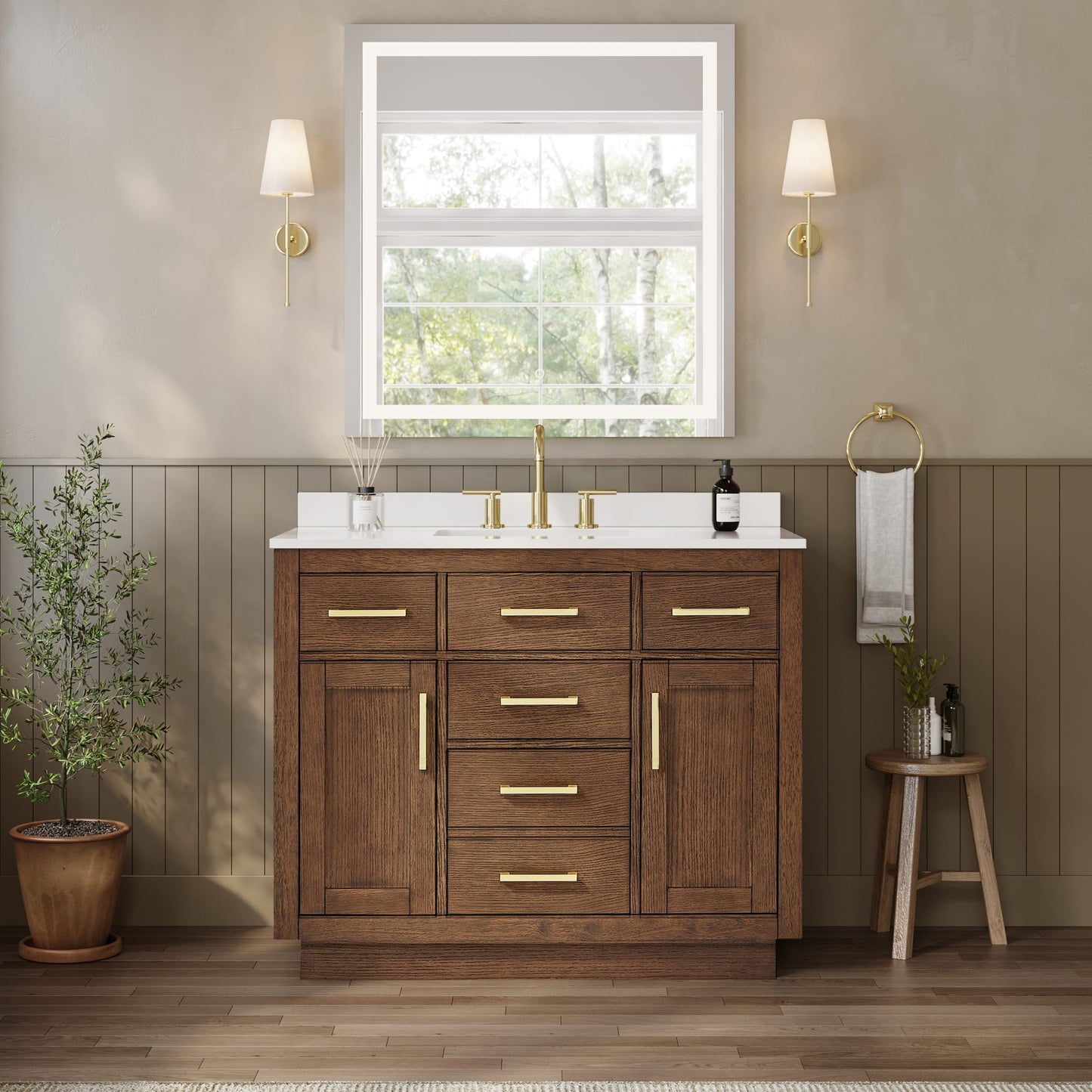 Beckett TK Bathroom Vanity with Countertop 42 inch Single Sink 3-hole Faucet Setup