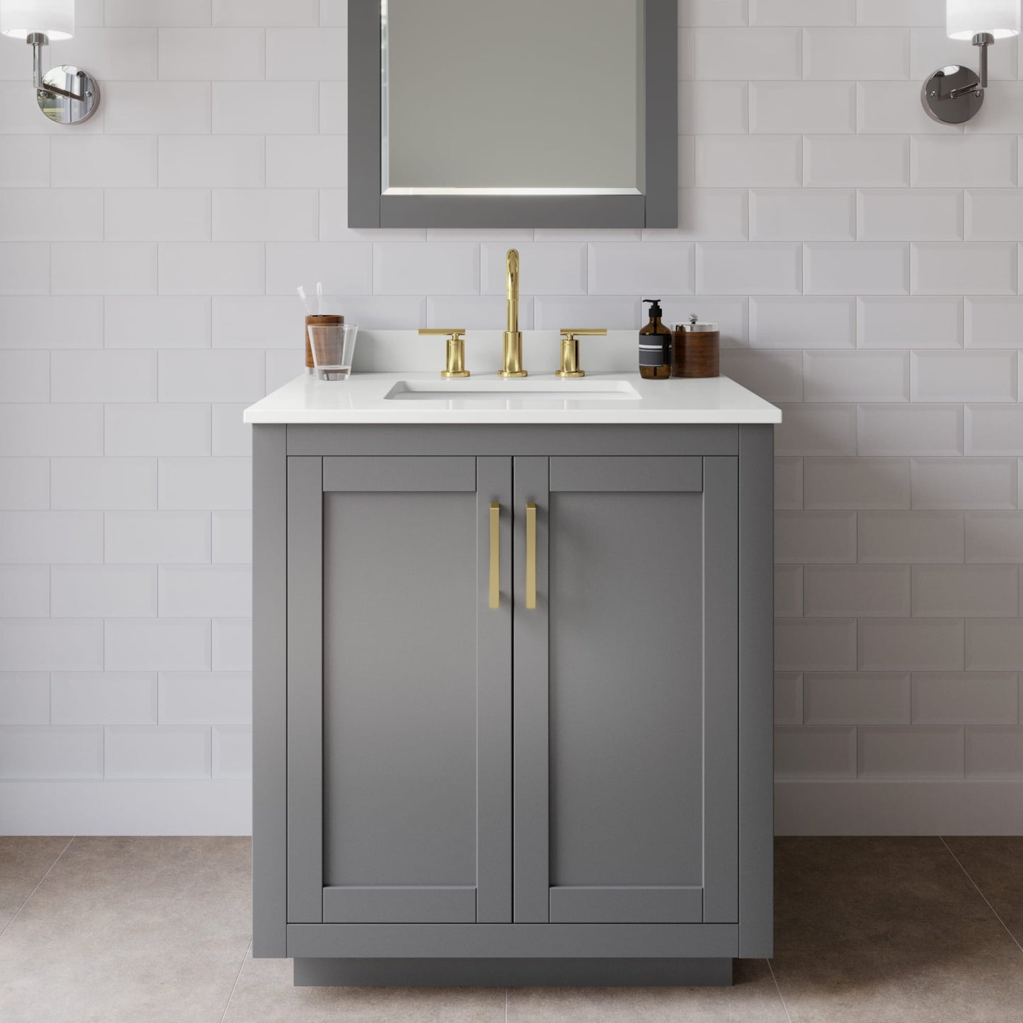 Miranda Bathroom Vanity with Countertop 30 inch Single Sink 3-hole Faucet Setup