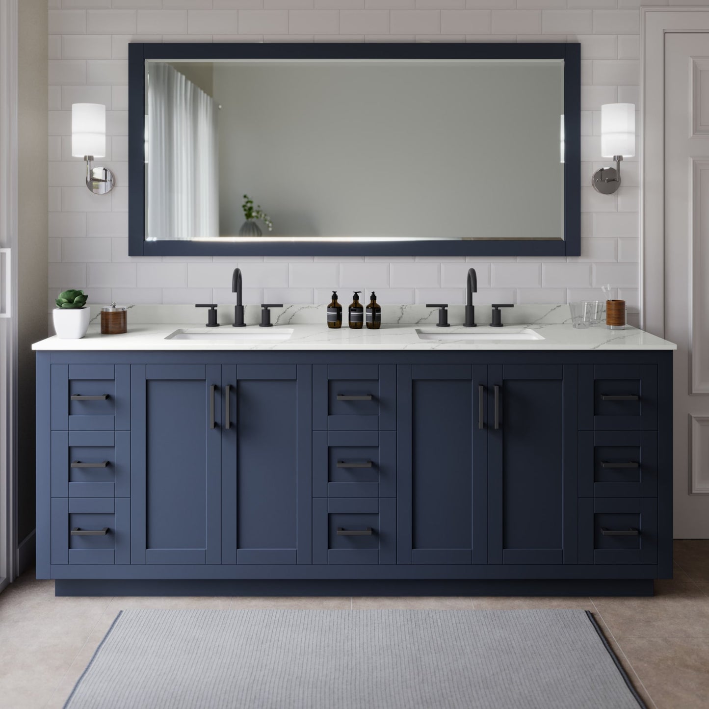 Miranda Bathroom Vanity with Countertop 84 inch Double Sink 3-hole Faucet Setup