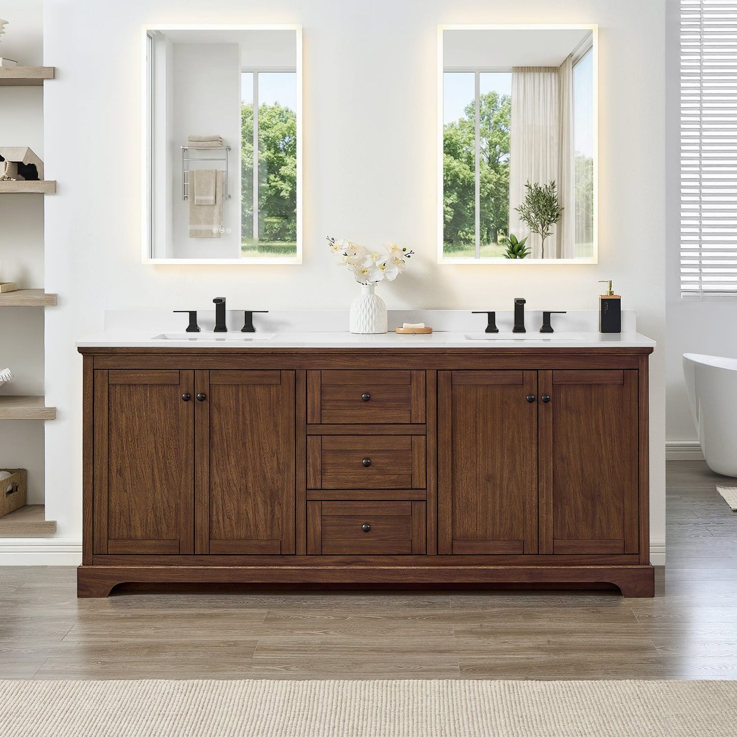 Avery Bathroom Vanity with Countertop 80 inch Double Sink 3-hole Faucet Setup