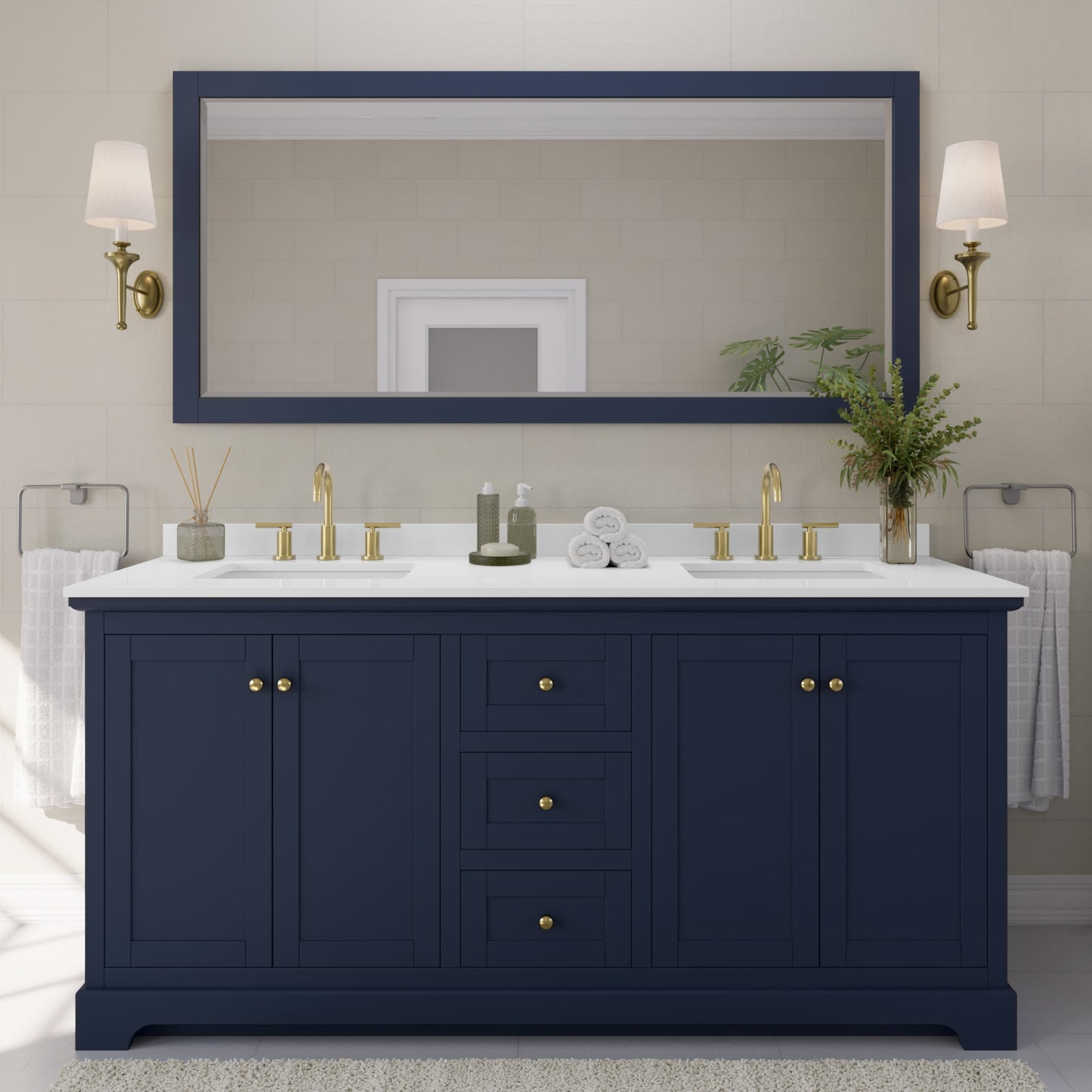 Avery Bathroom Vanity with Countertop 72 inch Double Sink 3-hole Faucet Setup