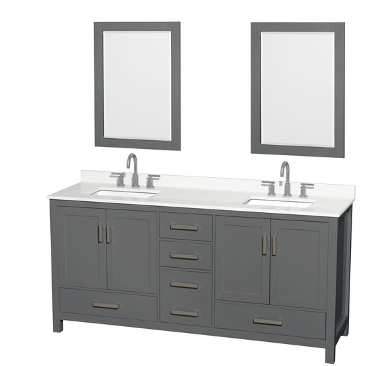 Sheffield Bathroom Vanity with Countertop 72 inch Double Sink 3-hole Faucet Setup
