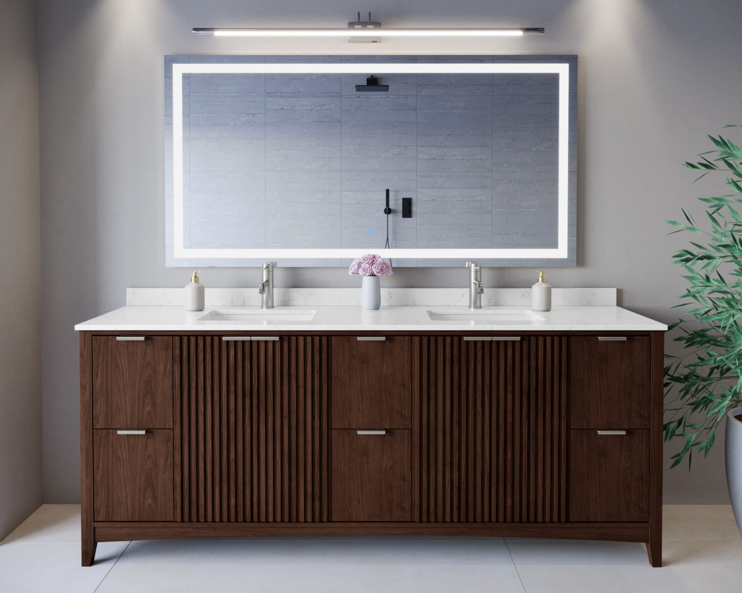 Palmilla Bathroom Vanity with Countertop 84 inch Double Sink Single hole Faucet Setup