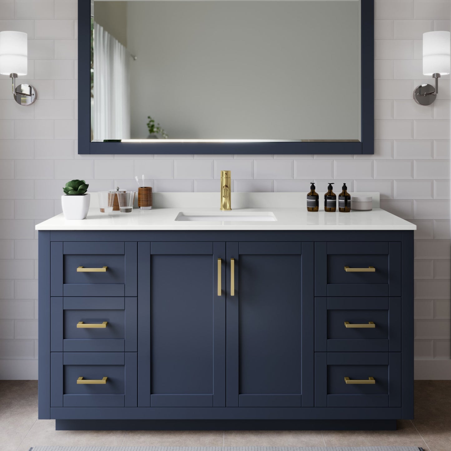 Miranda Bathroom Vanity with Countertop 60 inch Single Sink Single hole Faucet Setup