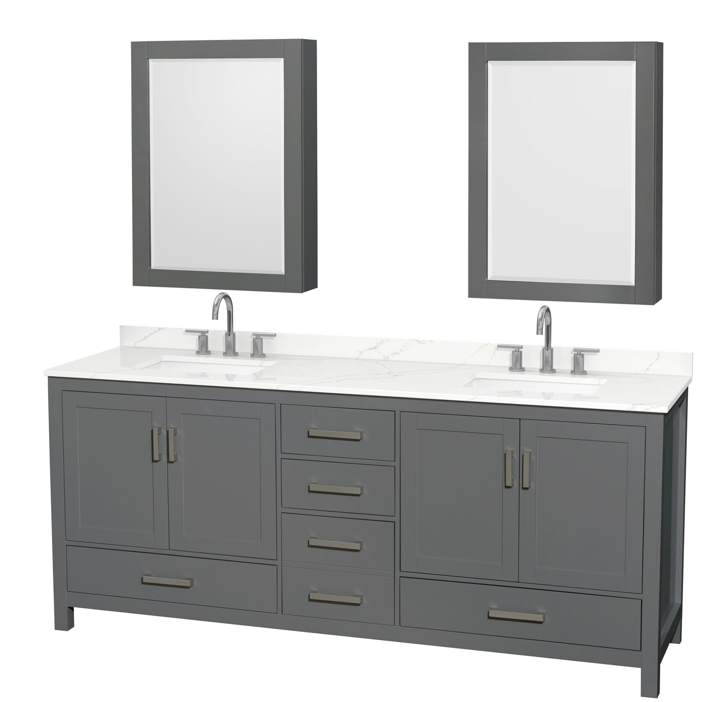 Sheffield Bathroom Vanity with Countertop 80 inch Double Sink 3-hole Faucet Setup