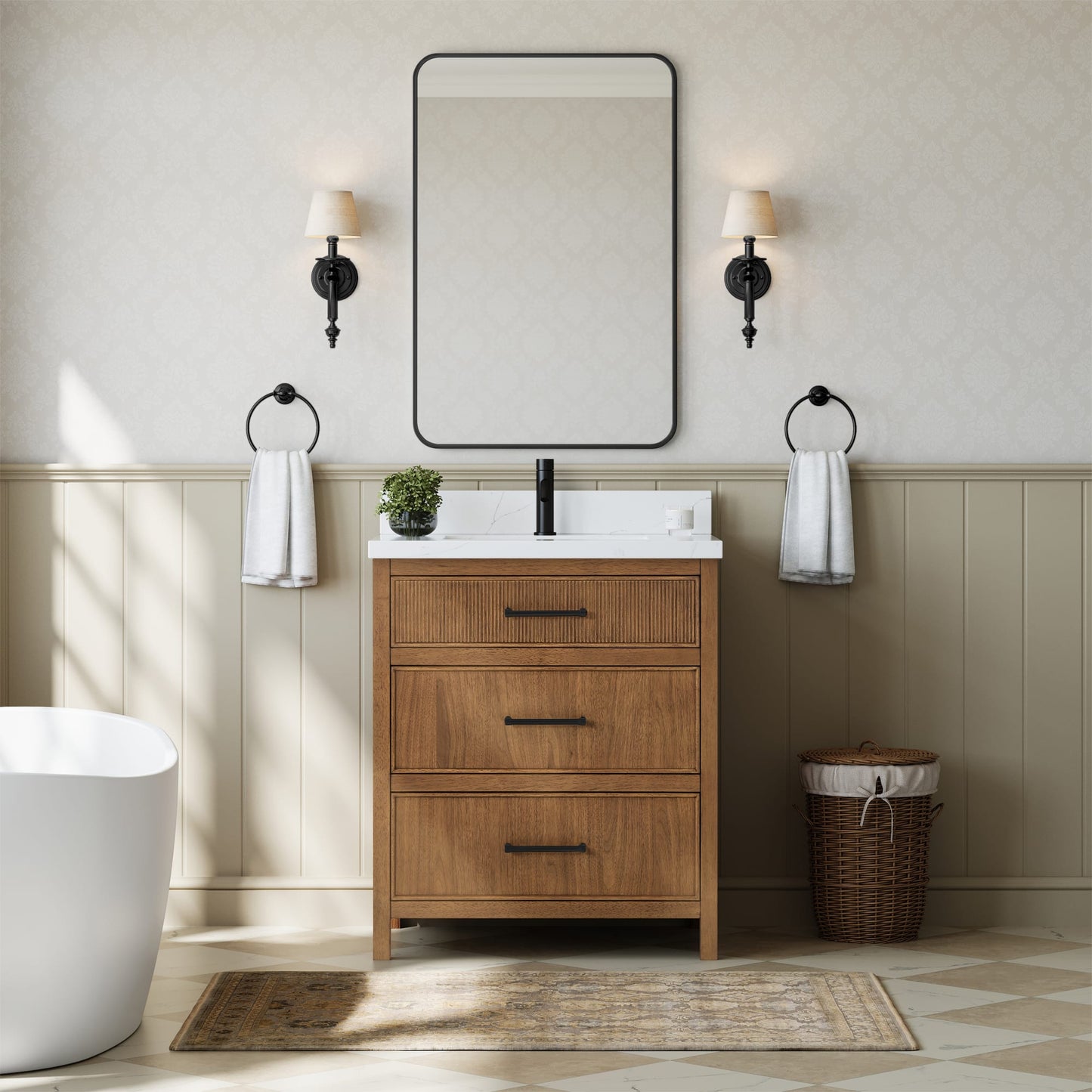 Isola Bathroom Vanity with Countertop 30 inch Single Sink Single hole Faucet Setup