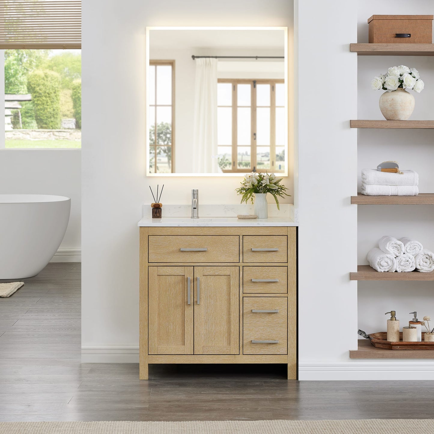 Beckett Bathroom Vanity with Countertop 36 inch Single Sink Single hole Faucet Setup