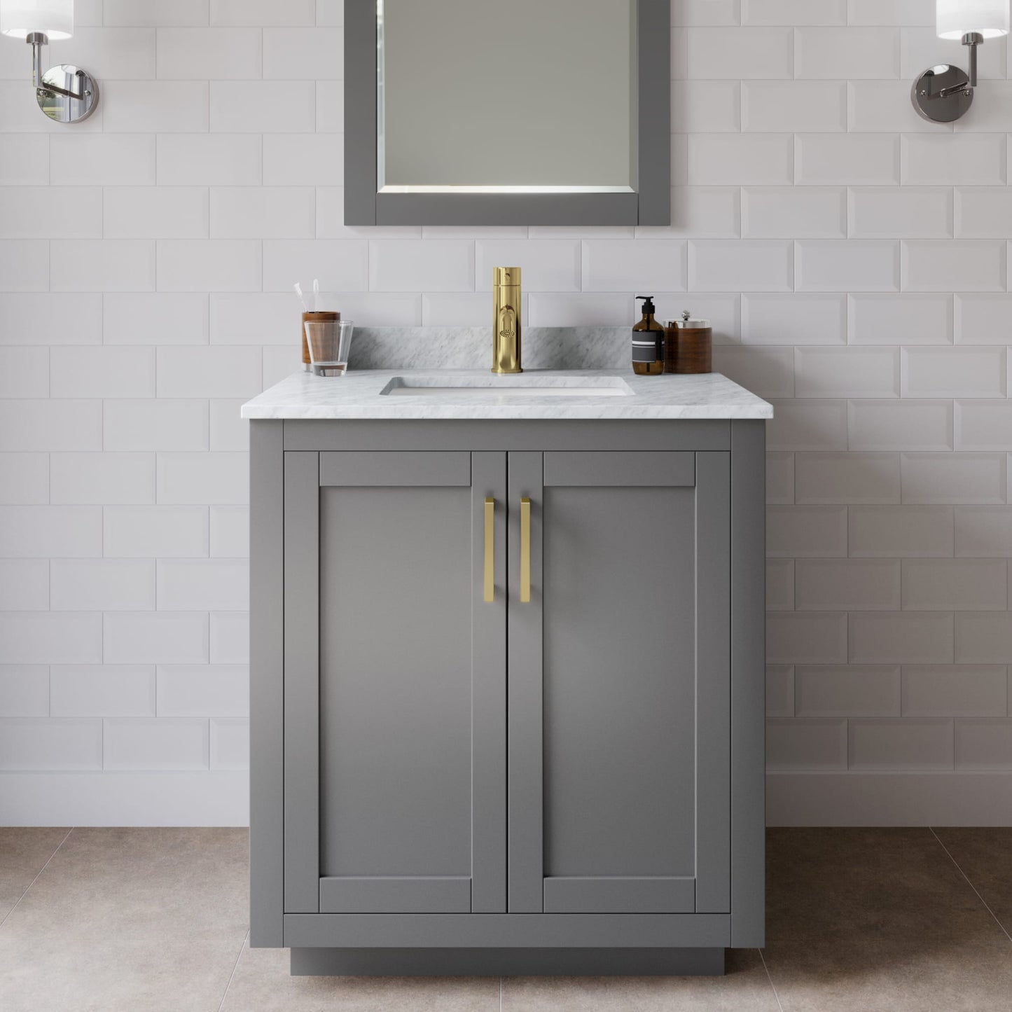 Miranda Bathroom Vanity with Countertop 30 inch Single Sink Single hole Faucet Setup