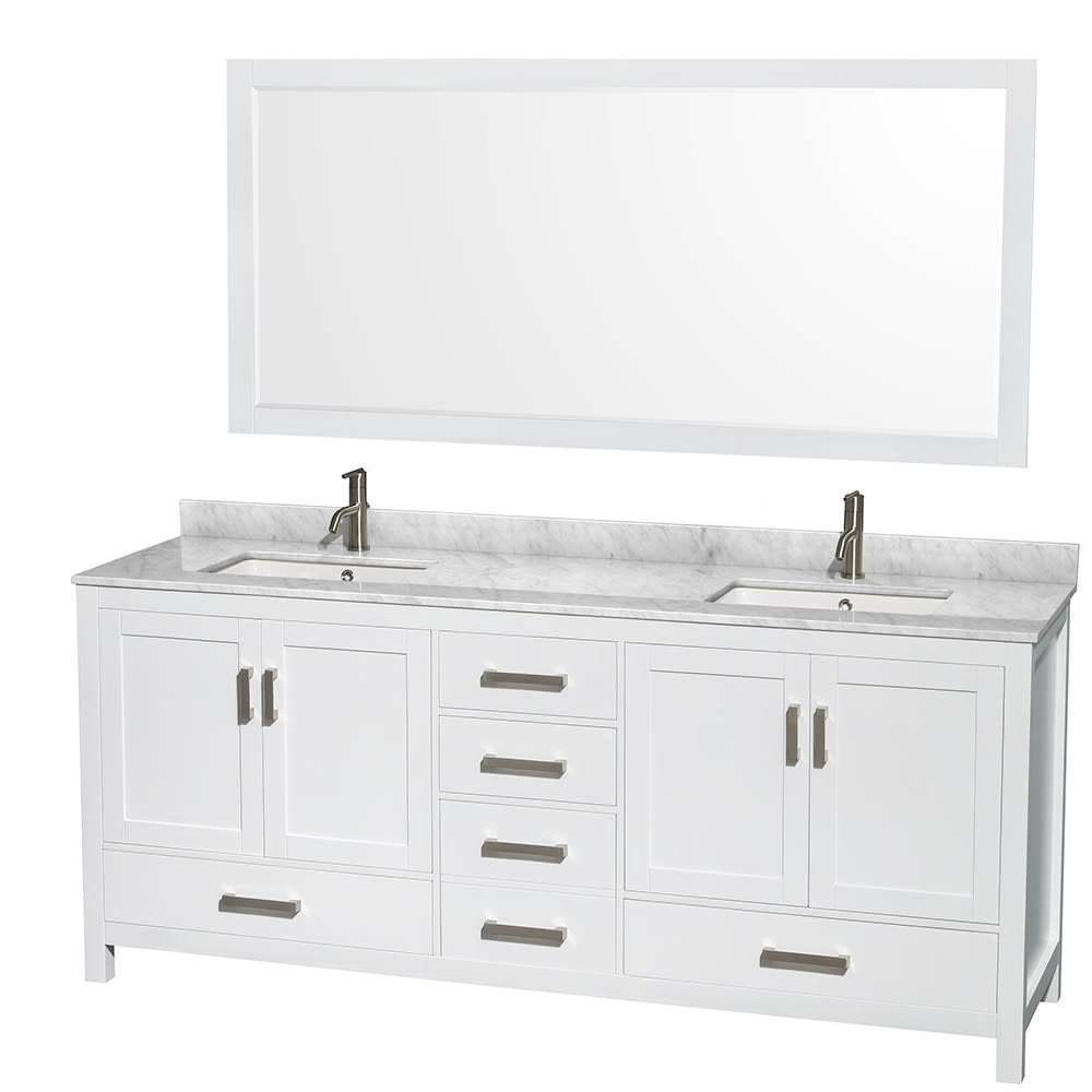 Sheffield Bathroom Vanity with Countertop 80 inch Double Sink Single hole Faucet Setup