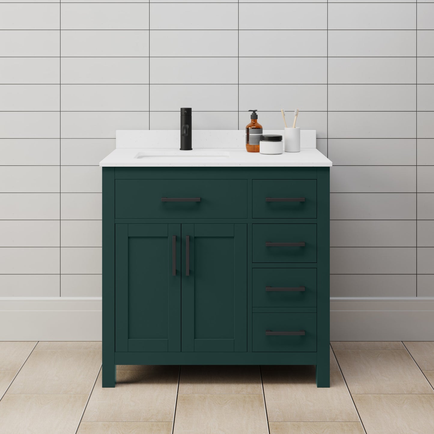 Beckett Bathroom Vanity with Countertop 36 inch Single Sink Single hole Faucet Setup