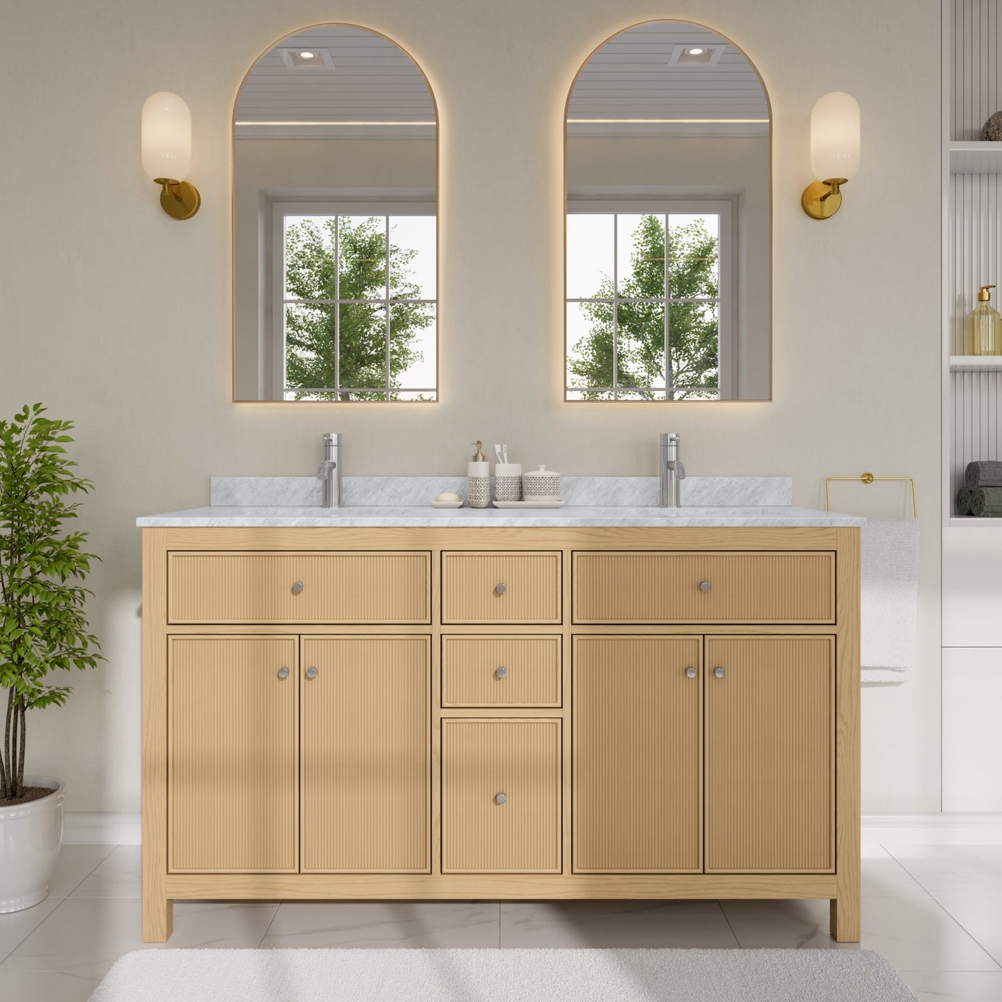 Pendry Bathroom Vanity with Countertop 60 inch Double Sink Single hole Faucet Setup