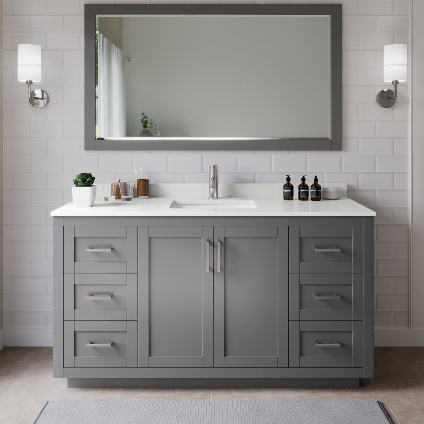 Miranda Bathroom Vanity with Countertop 66 inch Single Sink Single hole Faucet Setup