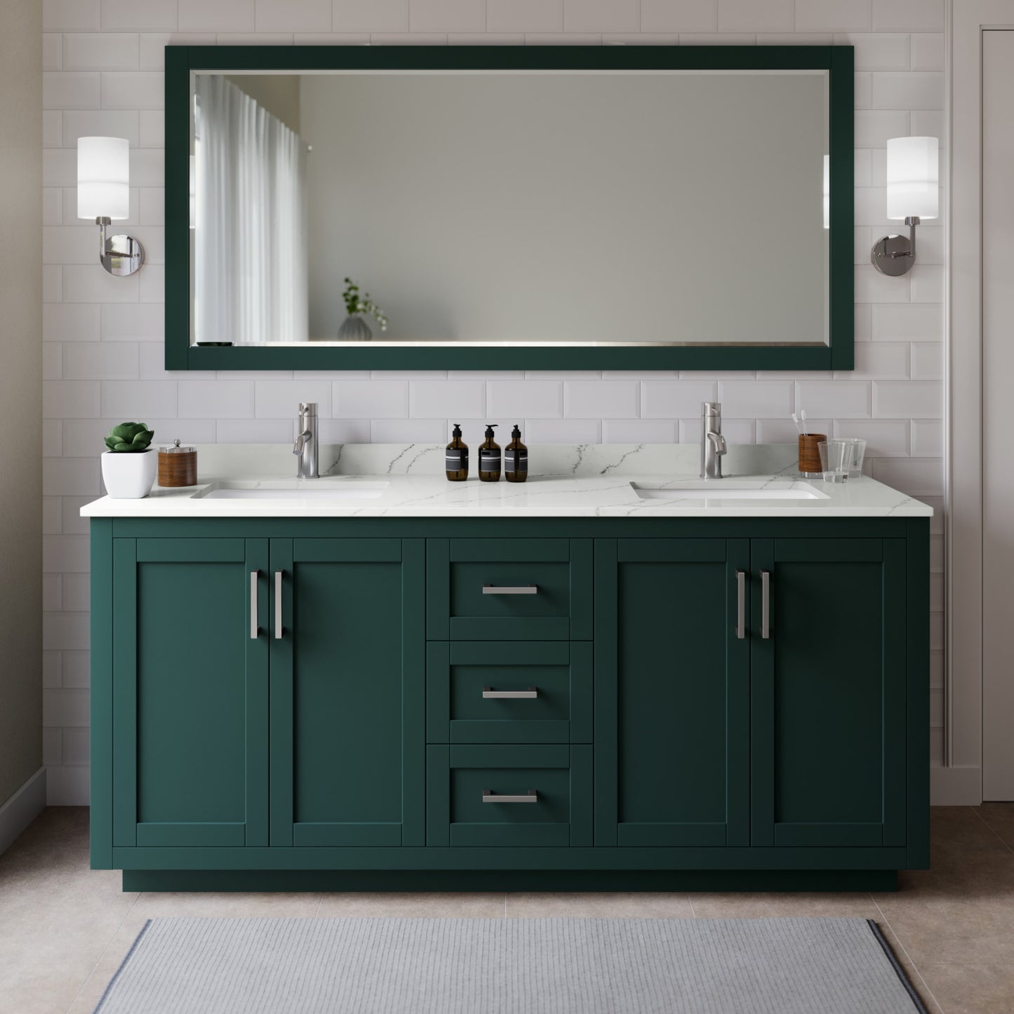 Miranda Bathroom Vanity with Countertop 72 inch Double Sink Single hole Faucet Setup