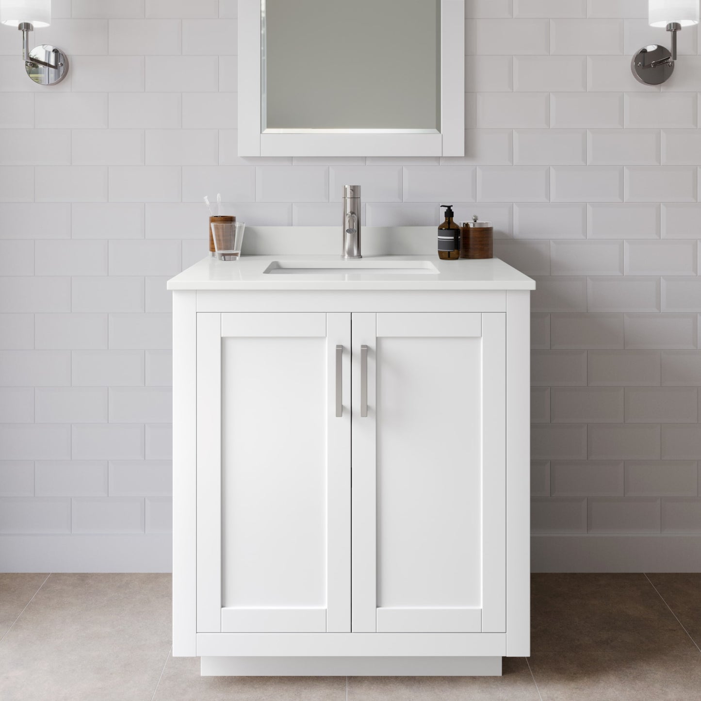 Miranda Bathroom Vanity with Countertop 30 inch Single Sink Single hole Faucet Setup