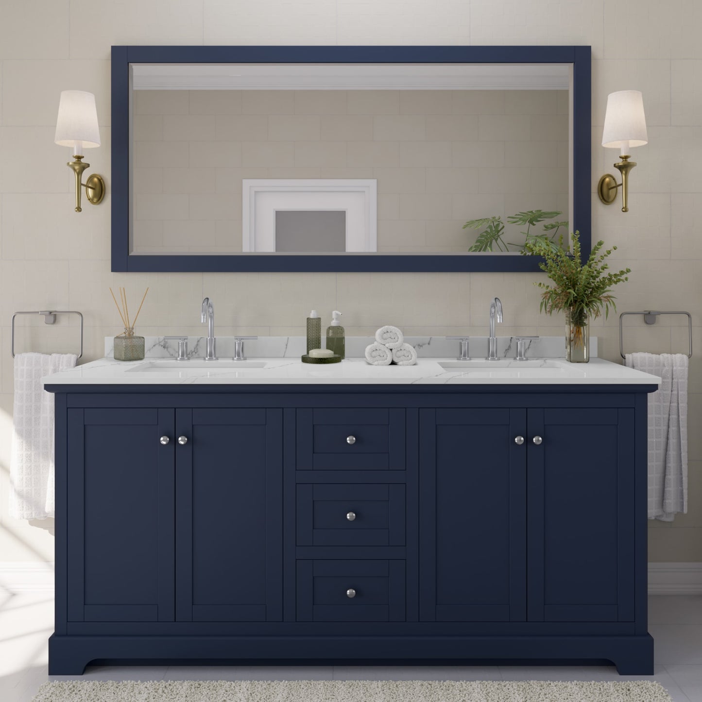 Avery Bathroom Vanity with Countertop 72 inch Double Sink 3-hole Faucet Setup