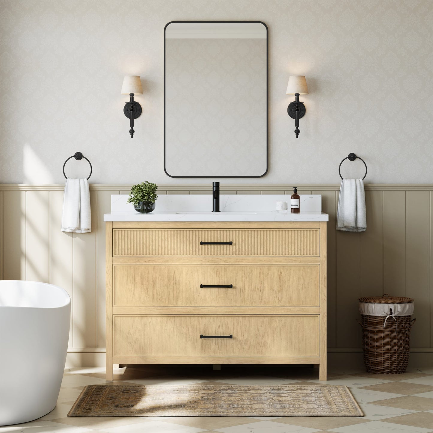 Isola Bathroom Vanity with Countertop 48 inch Single Sink Single hole Faucet Setup
