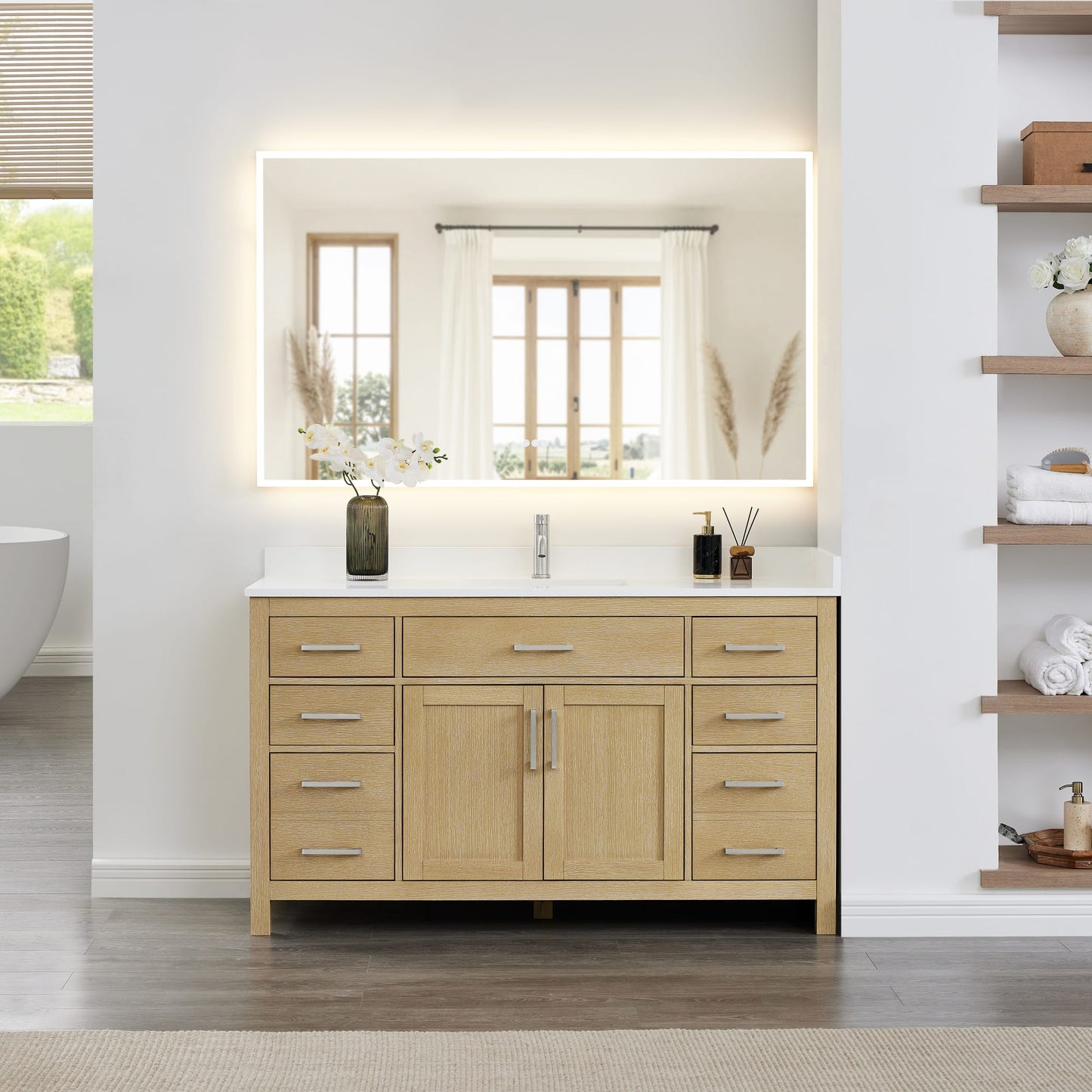 Beckett Bathroom Vanity with Countertop 60 inch Single Sink Single hole Faucet Setup