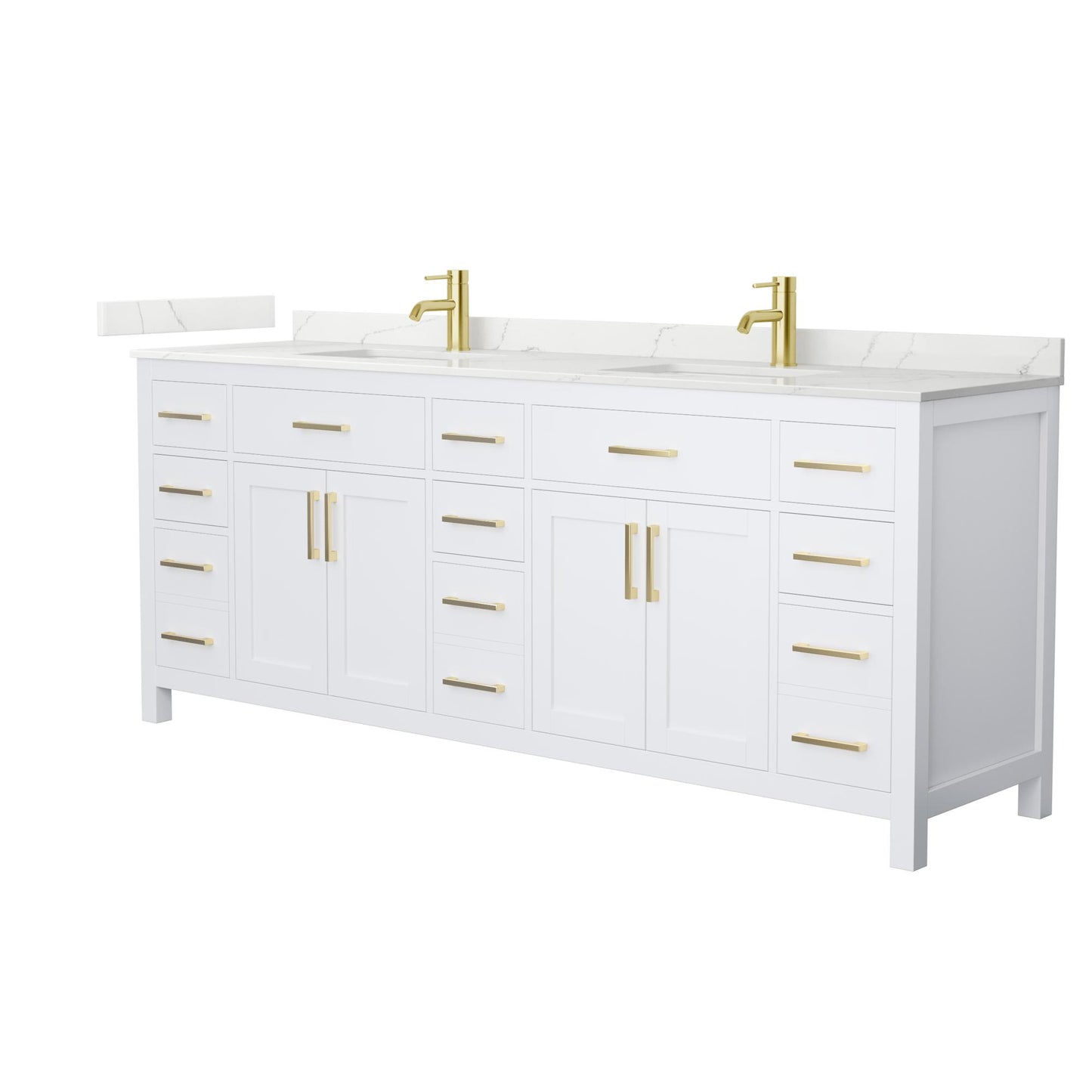 Beckett Bathroom Vanity with Countertop 84 inch Double Sink Single hole Faucet Setup