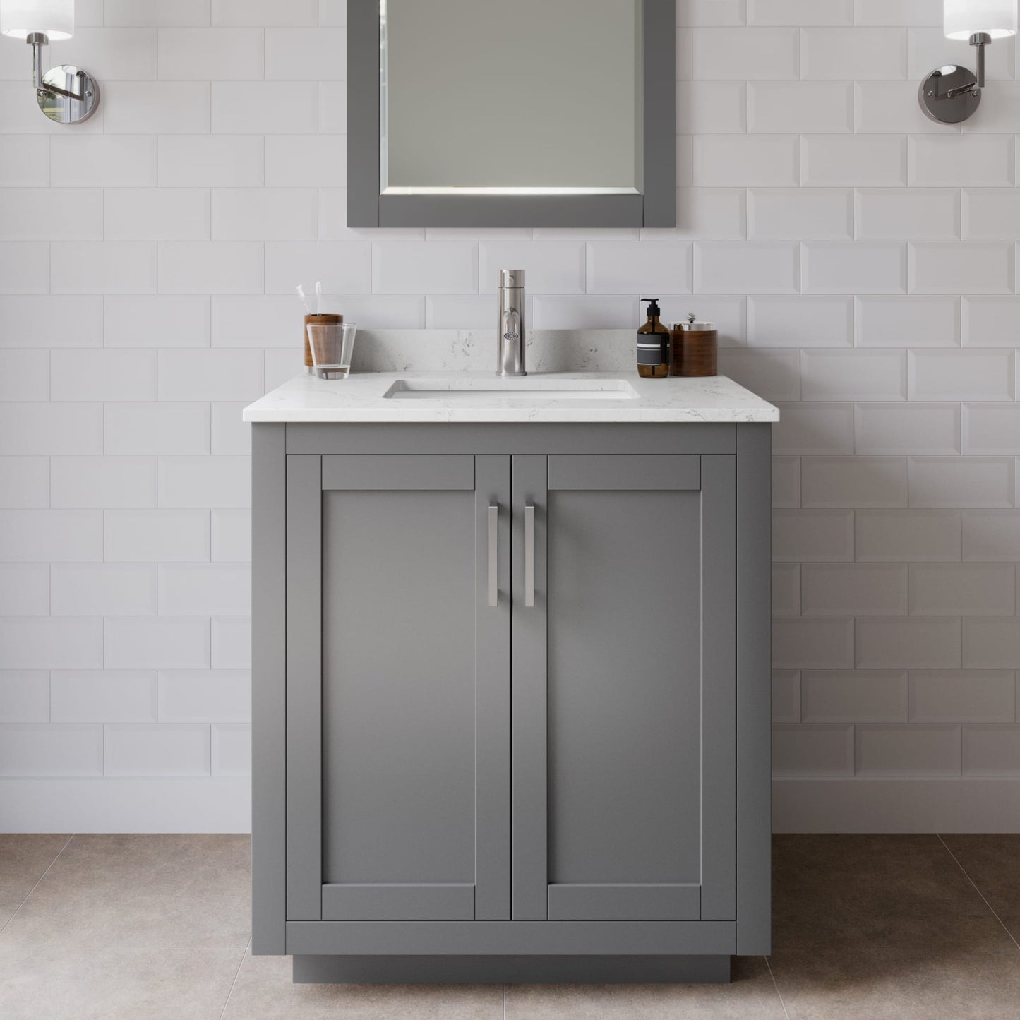 Miranda Bathroom Vanity with Countertop 30 inch Single Sink Single hole Faucet Setup