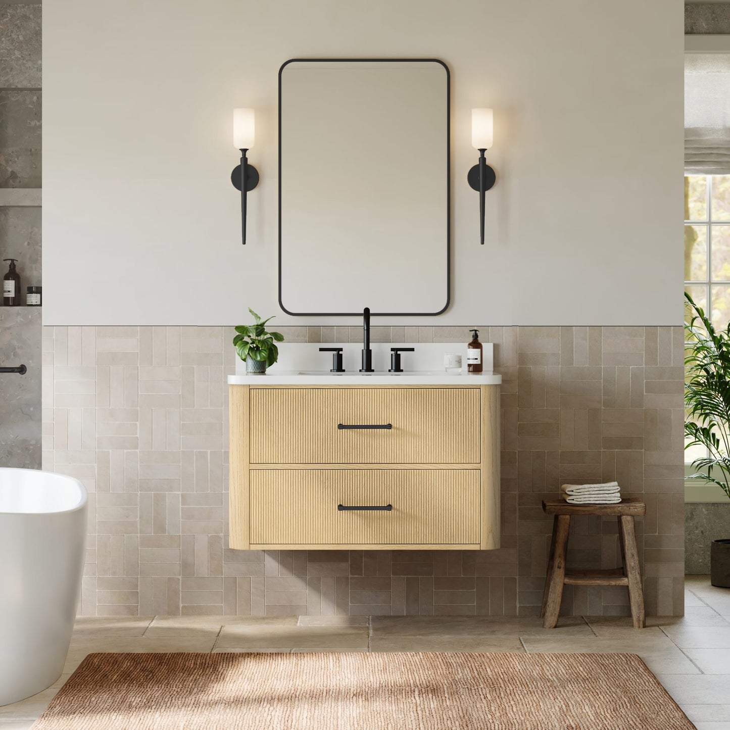 Francesca WM Wall Mounted Bathroom Vanity with Countertop 36 inch Single Sink 3-hole Faucet Setup