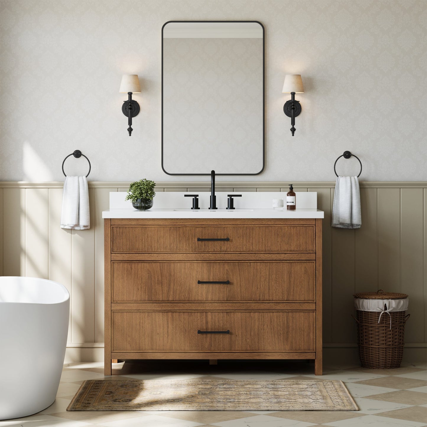 Isola Bathroom Vanity with Countertop 48 inch Single Sink 3-hole Faucet Setup