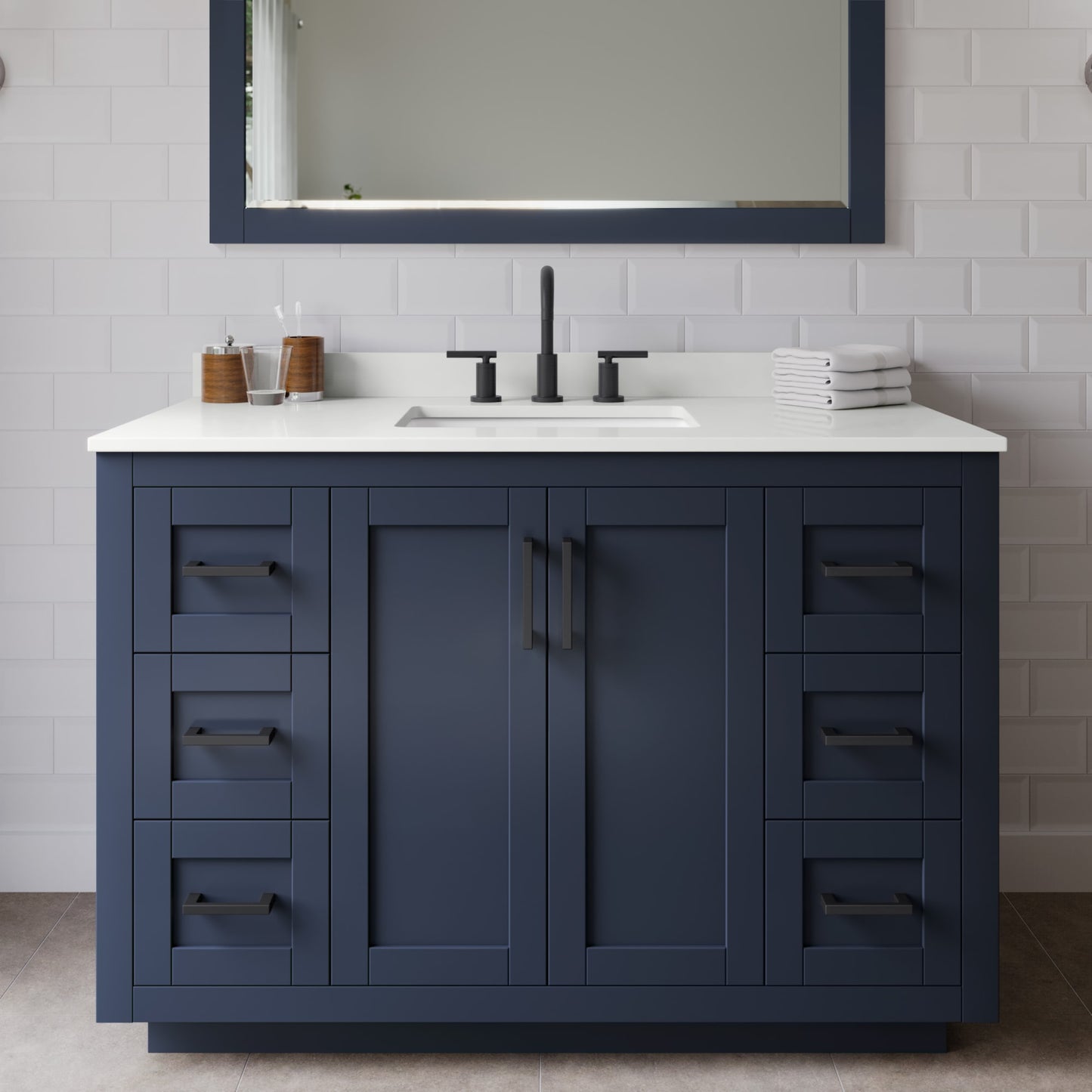 Miranda Bathroom Vanity with Countertop 48 inch Single Sink 3-hole Faucet Setup