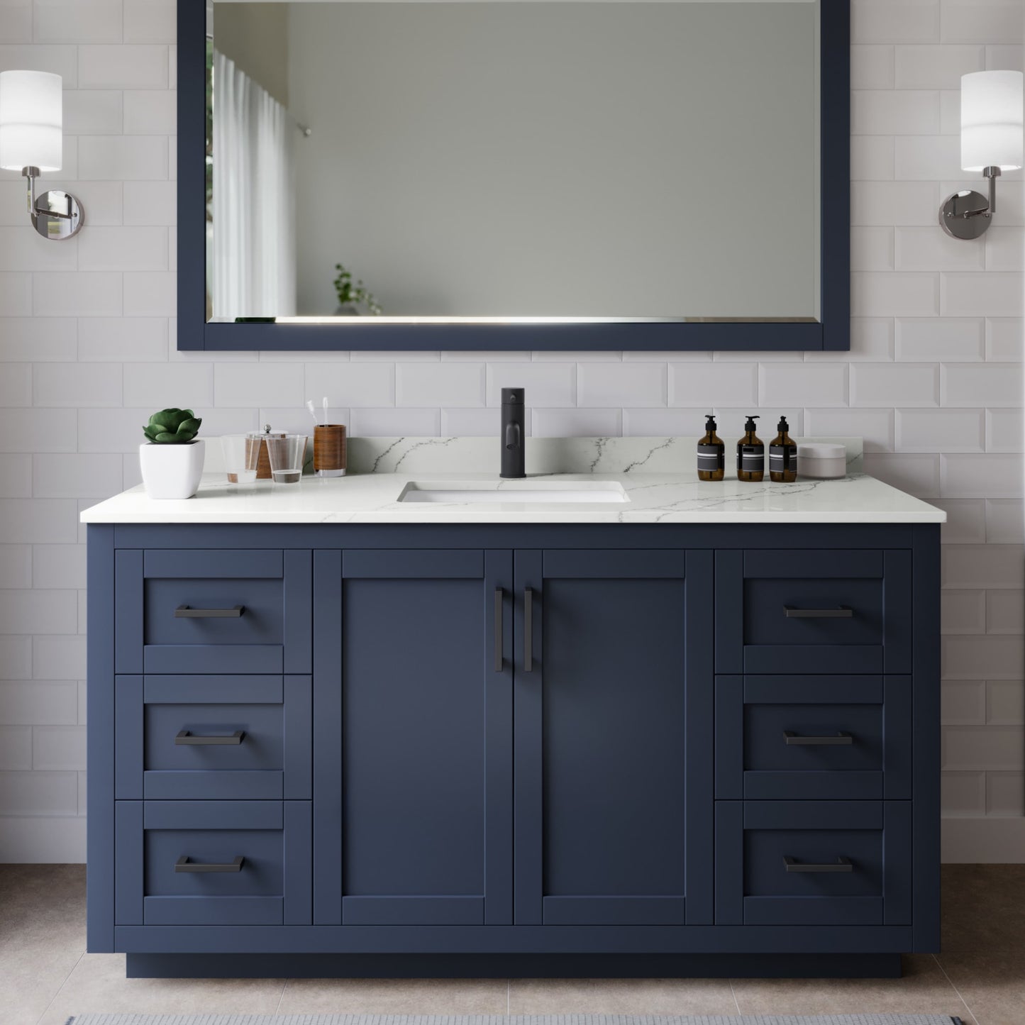 Miranda Bathroom Vanity with Countertop 60 inch Single Sink Single hole Faucet Setup