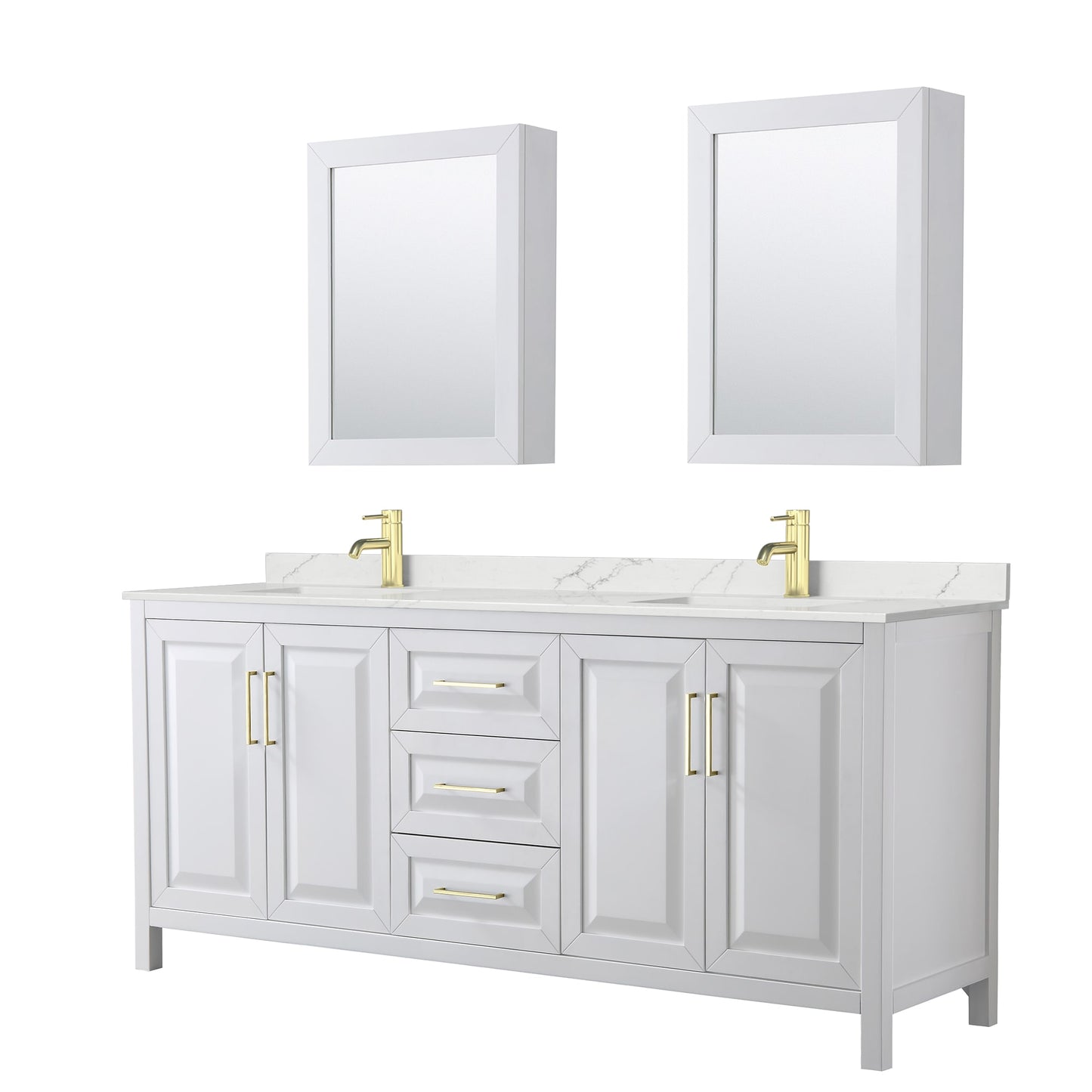 Daria Bathroom Vanity with Countertop 80 inch Double Sink Single hole Faucet Setup