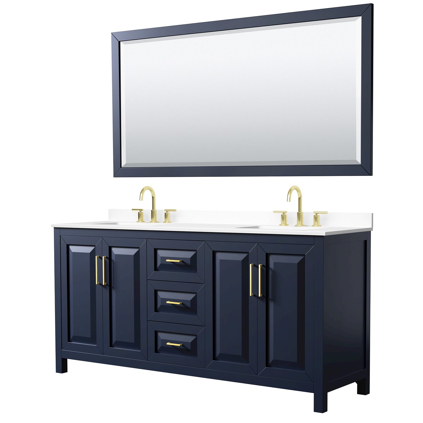 Daria Bathroom Vanity with Countertop 72 inch Double Sink 3-hole Faucet Setup