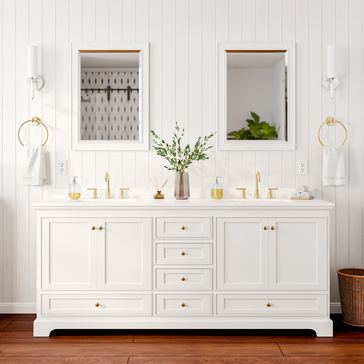 Deborah Bathroom Vanity with Countertop 80 inch Double Sink 3-hole Faucet Setup