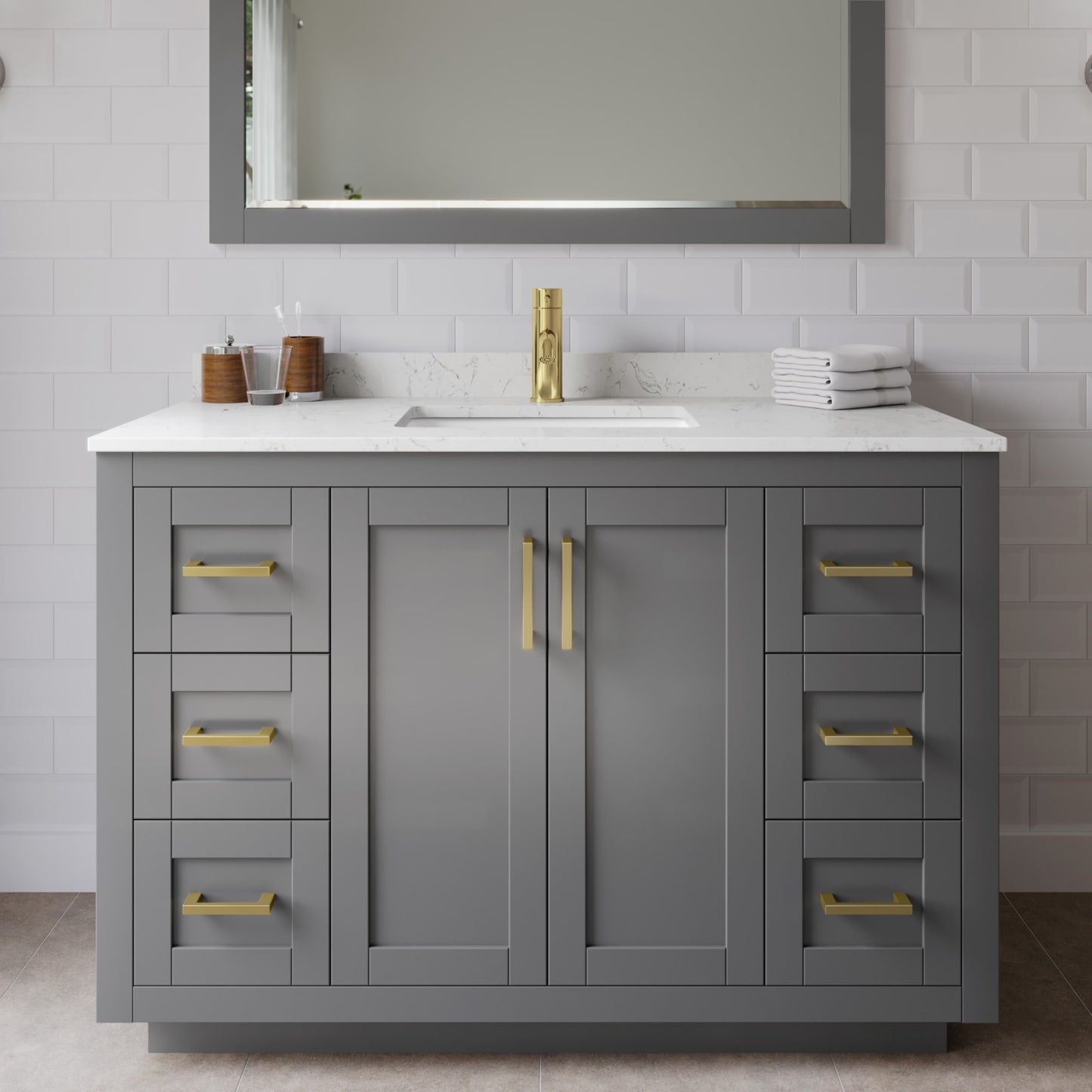Miranda Bathroom Vanity with Countertop 48 inch Single Sink Single hole Faucet Setup
