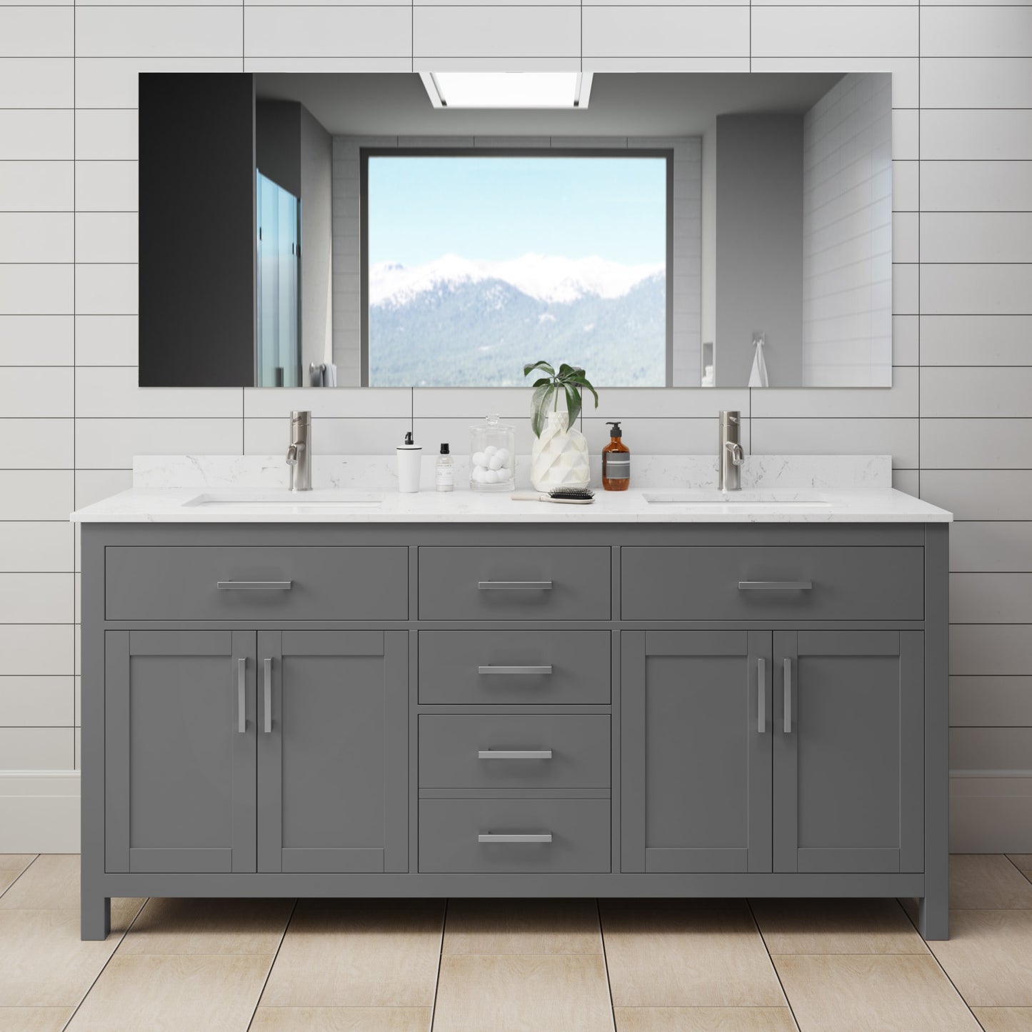 Beckett Bathroom Vanity with Countertop 72 inch Double Sink Single hole Faucet Setup