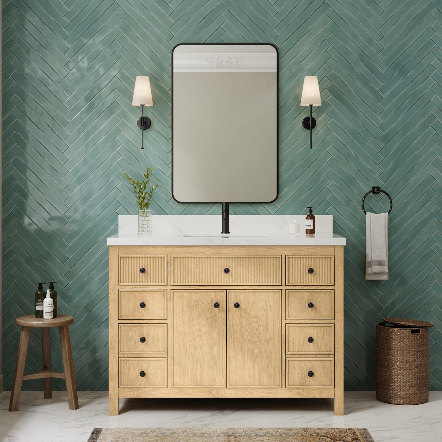 Rian Bathroom Vanity with Countertop 48 inch Single Sink Single hole Faucet Setup