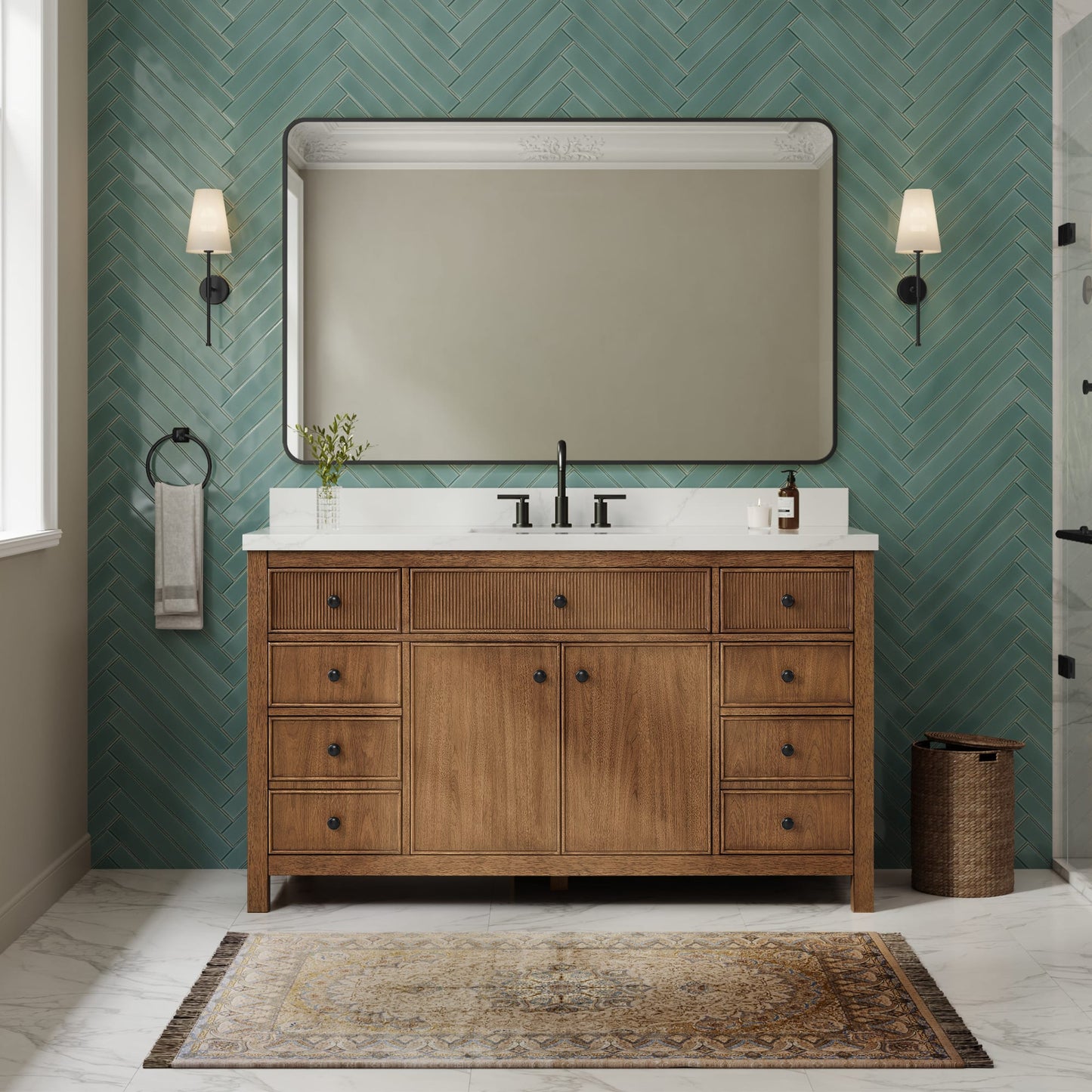 Rian Bathroom Vanity with Countertop 60 inch Single Sink 3-hole Faucet Setup