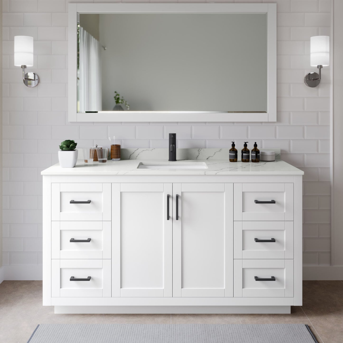 Miranda Bathroom Vanity with Countertop 66 inch Single Sink Single hole Faucet Setup