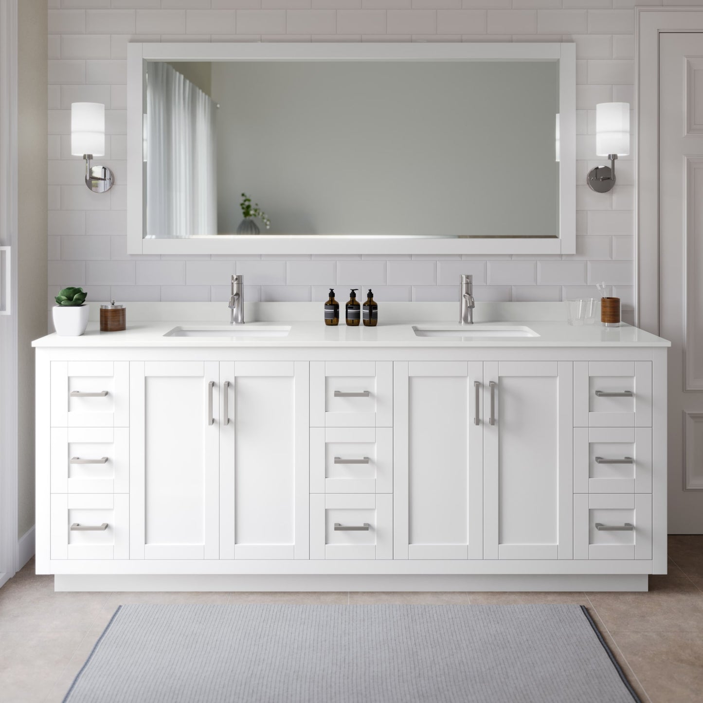 Miranda Bathroom Vanity with Countertop 84 inch Double Sink Single hole Faucet Setup