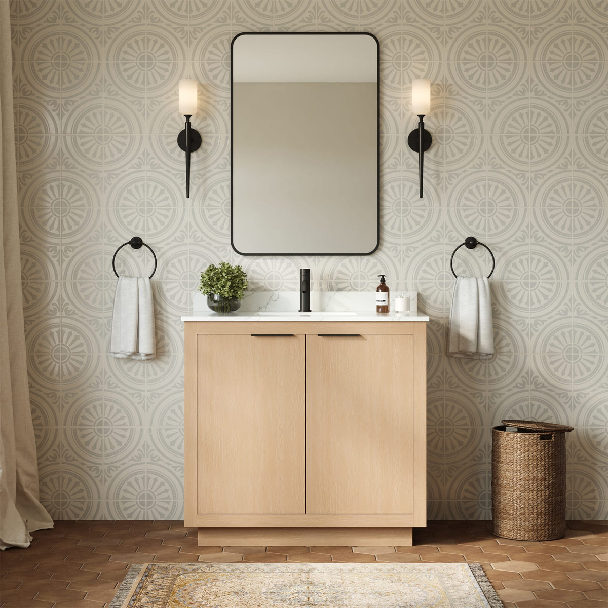 Maroni Bathroom Vanity with Countertop 36 inch Single Sink Single hole Faucet Setup