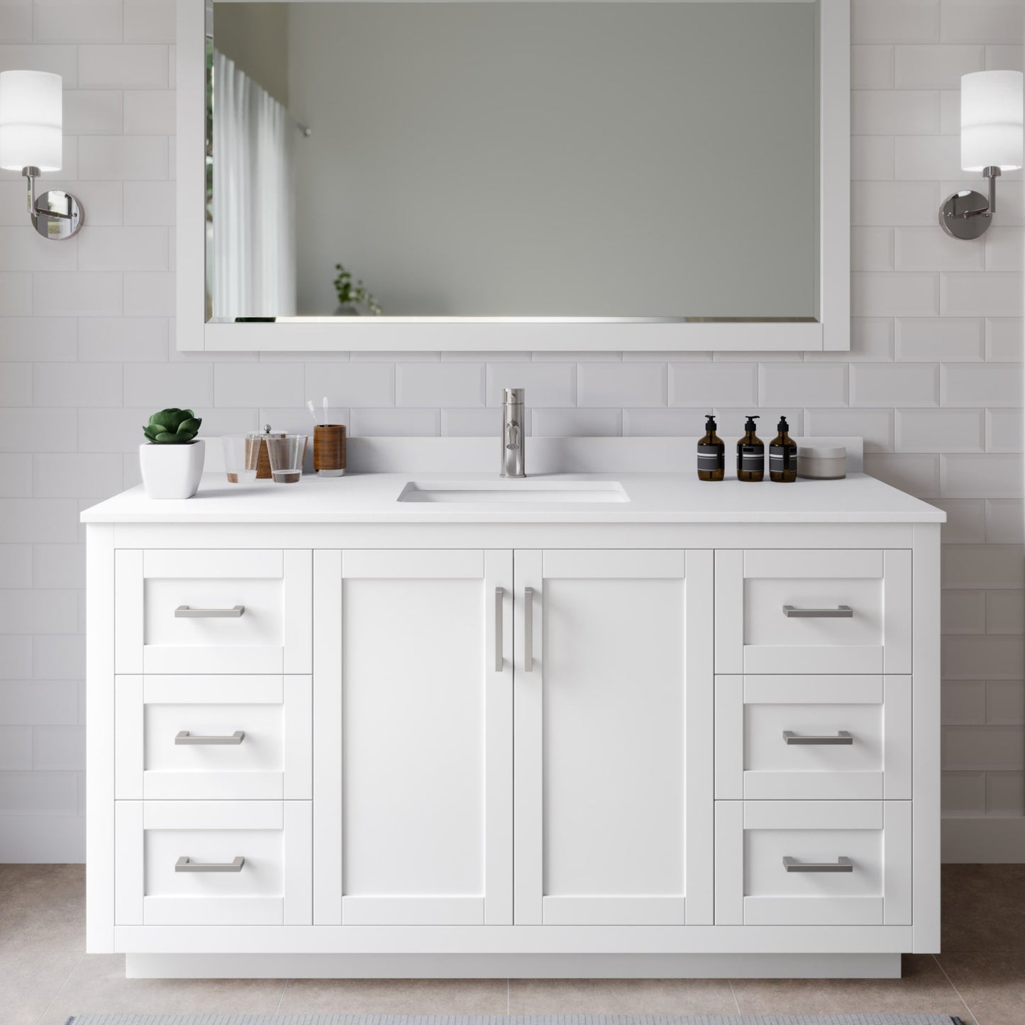 Miranda Bathroom Vanity with Countertop 60 inch Single Sink Single hole Faucet Setup