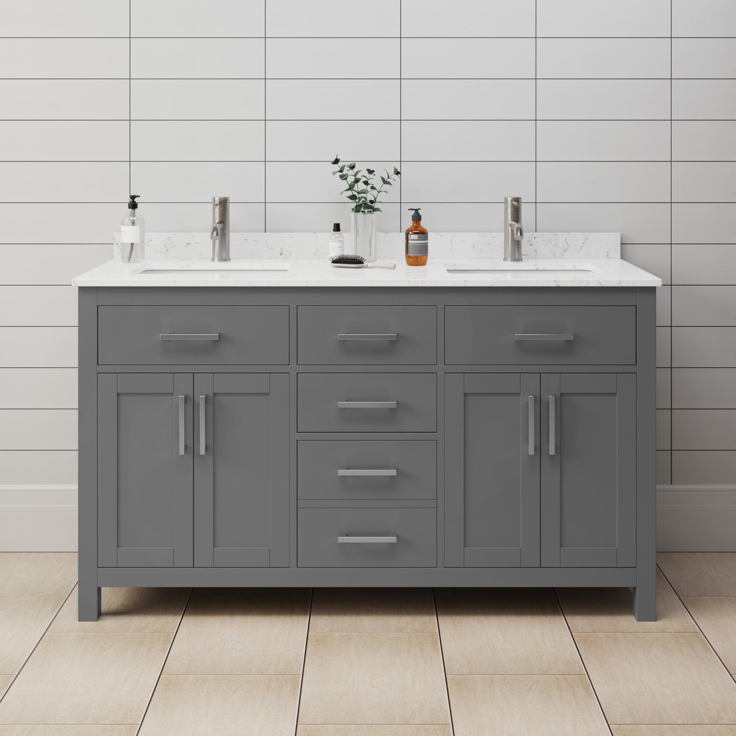 Beckett Bathroom Vanity with Countertop 60 inch Double Sink Single hole Faucet Setup