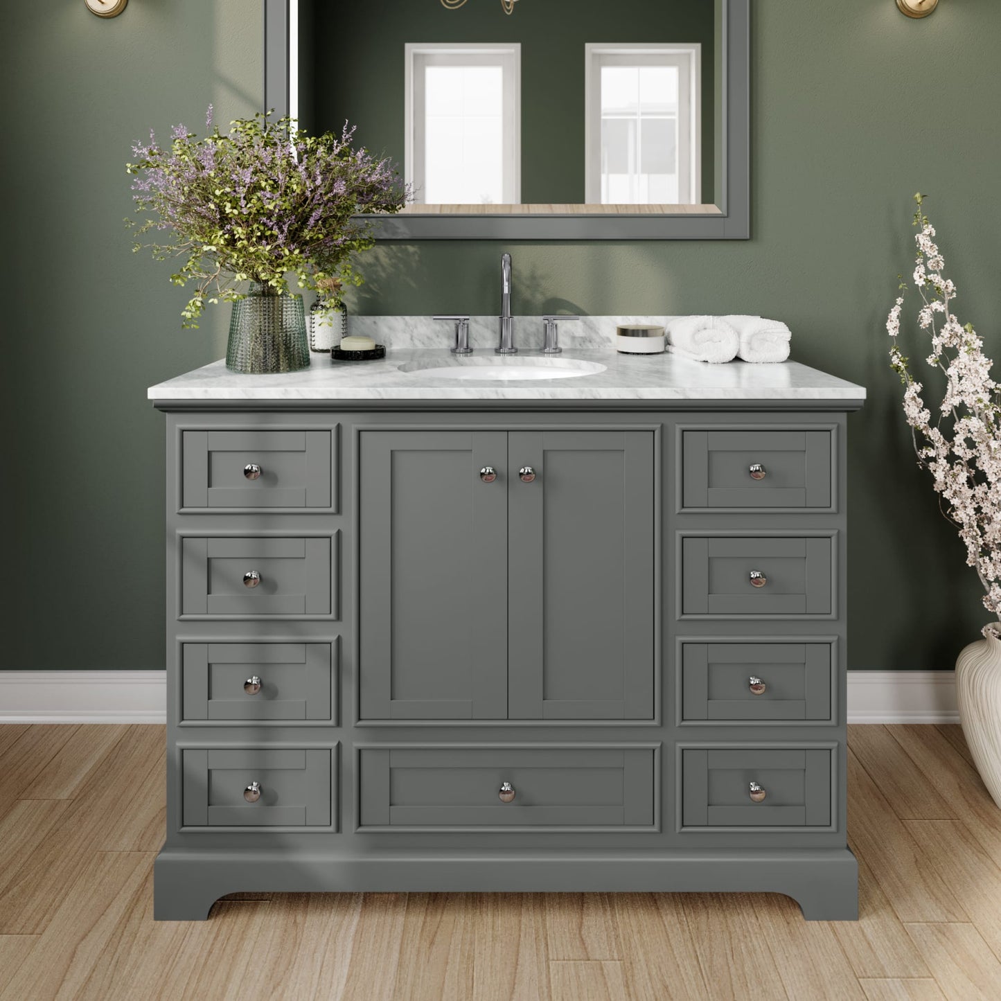 Deborah Bathroom Vanity with Countertop 48 inch Single Sink 3-hole Faucet Setup
