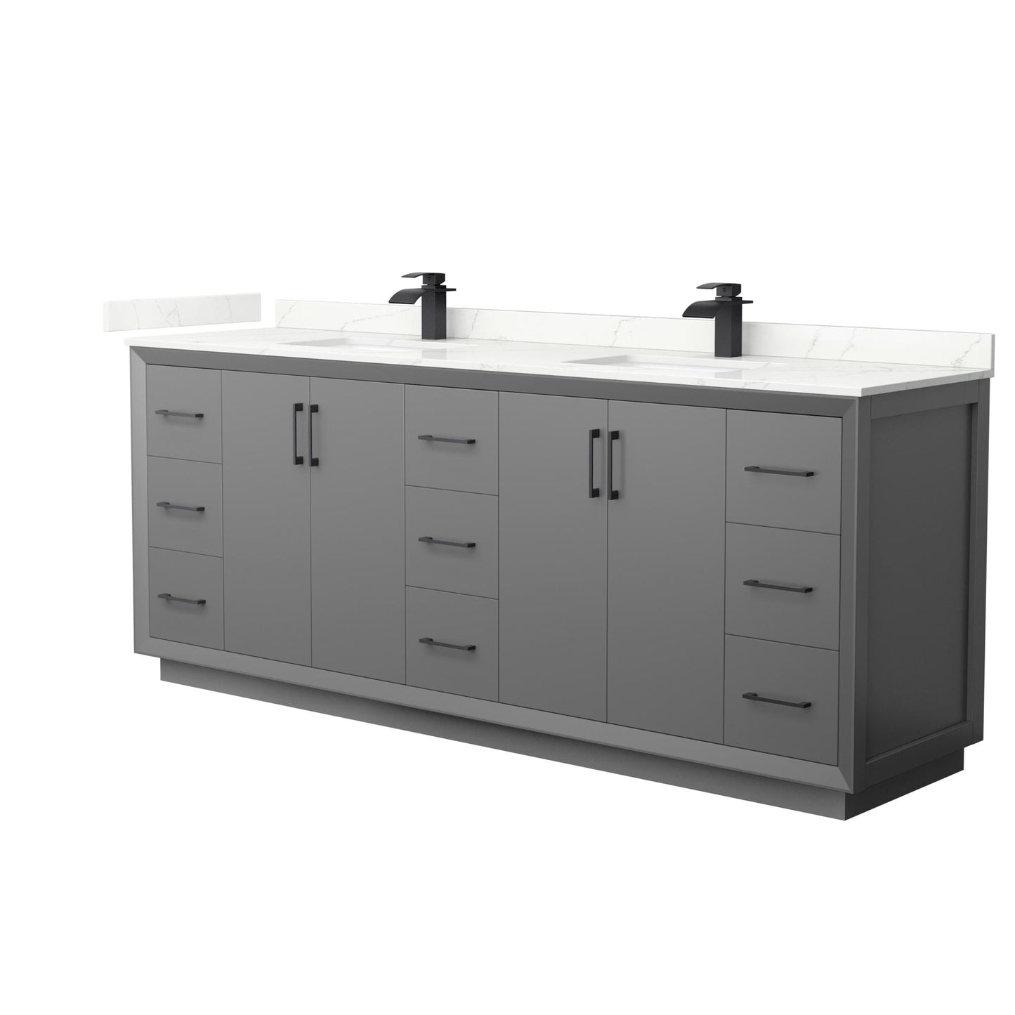 Strada Bathroom Vanity with Countertop 84 inch Double Sink Single hole Faucet Setup