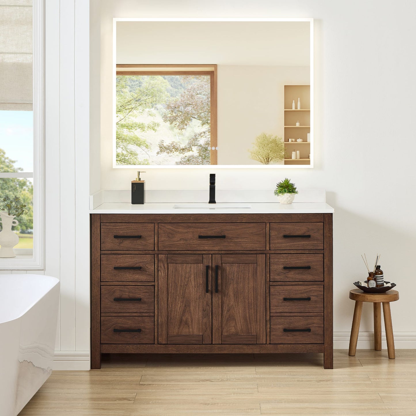 Beckett Bathroom Vanity with Countertop 54 inch Single Sink Single hole Faucet Setup
