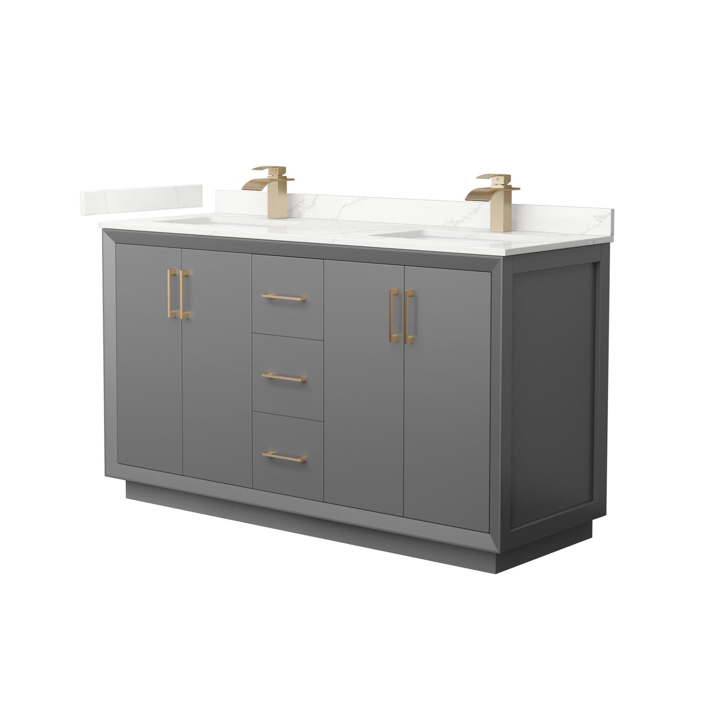 Strada Bathroom Vanity with Countertop 60 inch Double Sink Single hole Faucet Setup