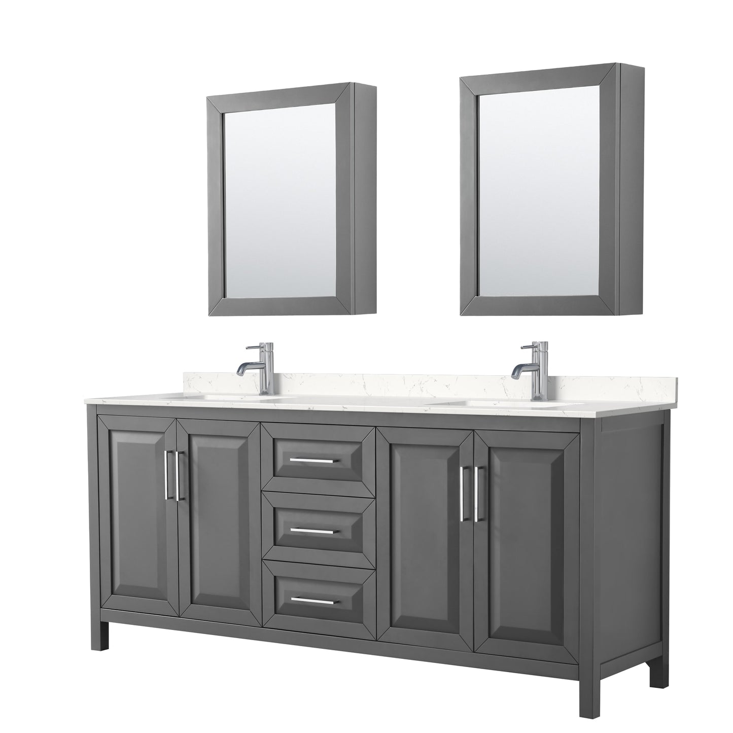 Daria Bathroom Vanity with Countertop 80 inch Double Sink Single hole Faucet Setup