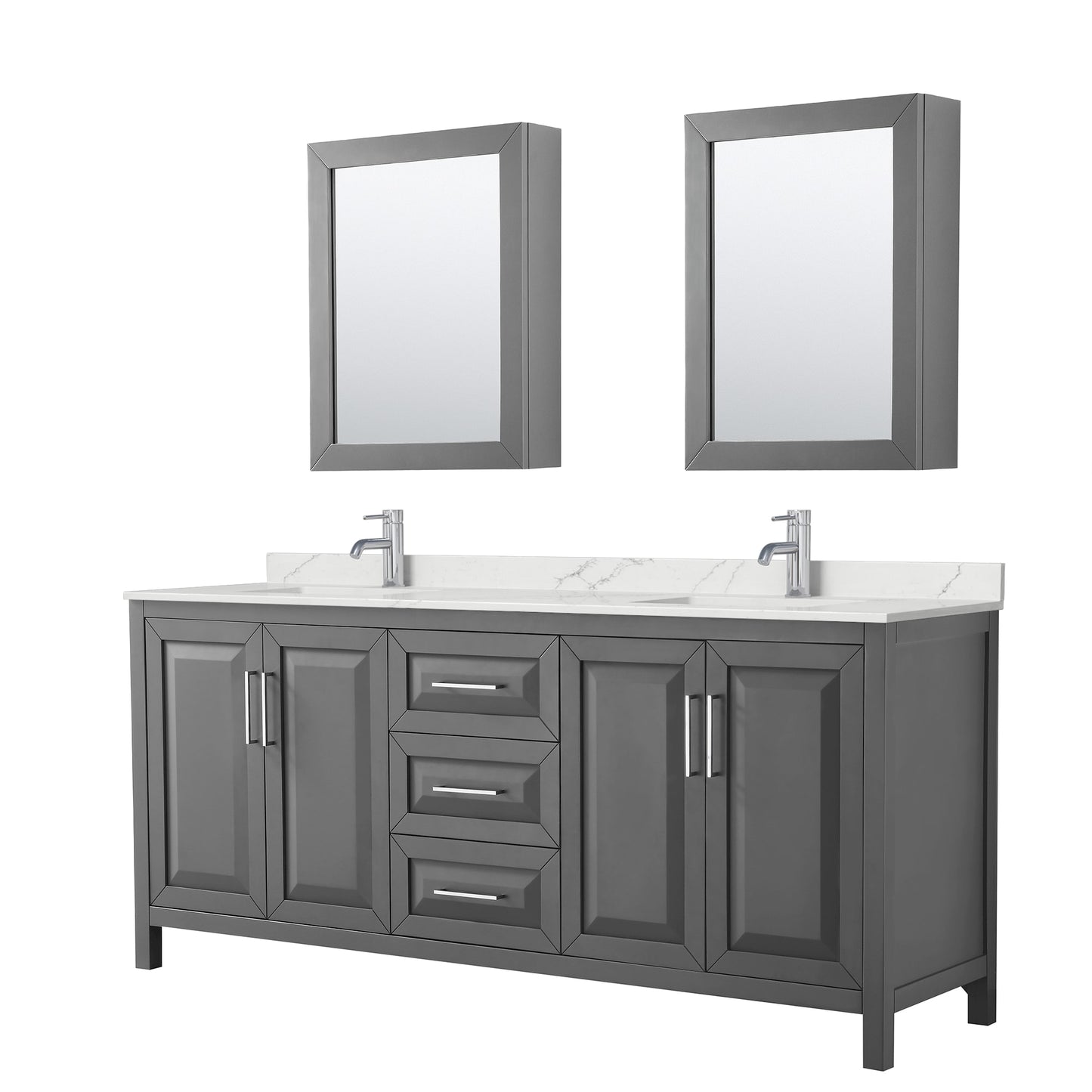Daria Bathroom Vanity with Countertop 80 inch Double Sink Single hole Faucet Setup