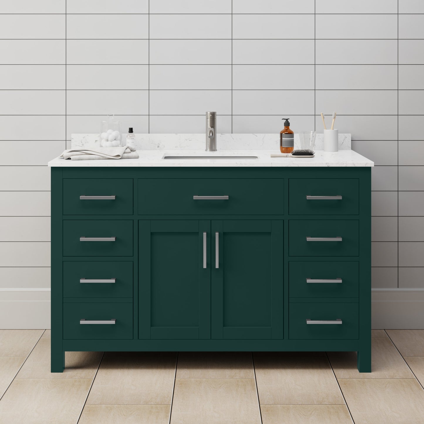 Beckett Bathroom Vanity with Countertop 54 inch Single Sink Single hole Faucet Setup