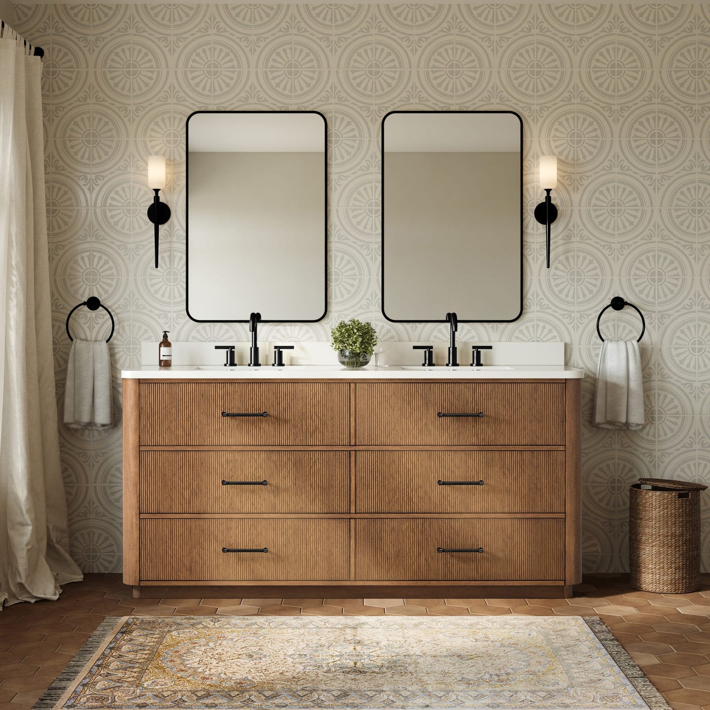 Francesca Bathroom Vanity with Countertop 72 inch Double Sink 3-hole Faucet Setup
