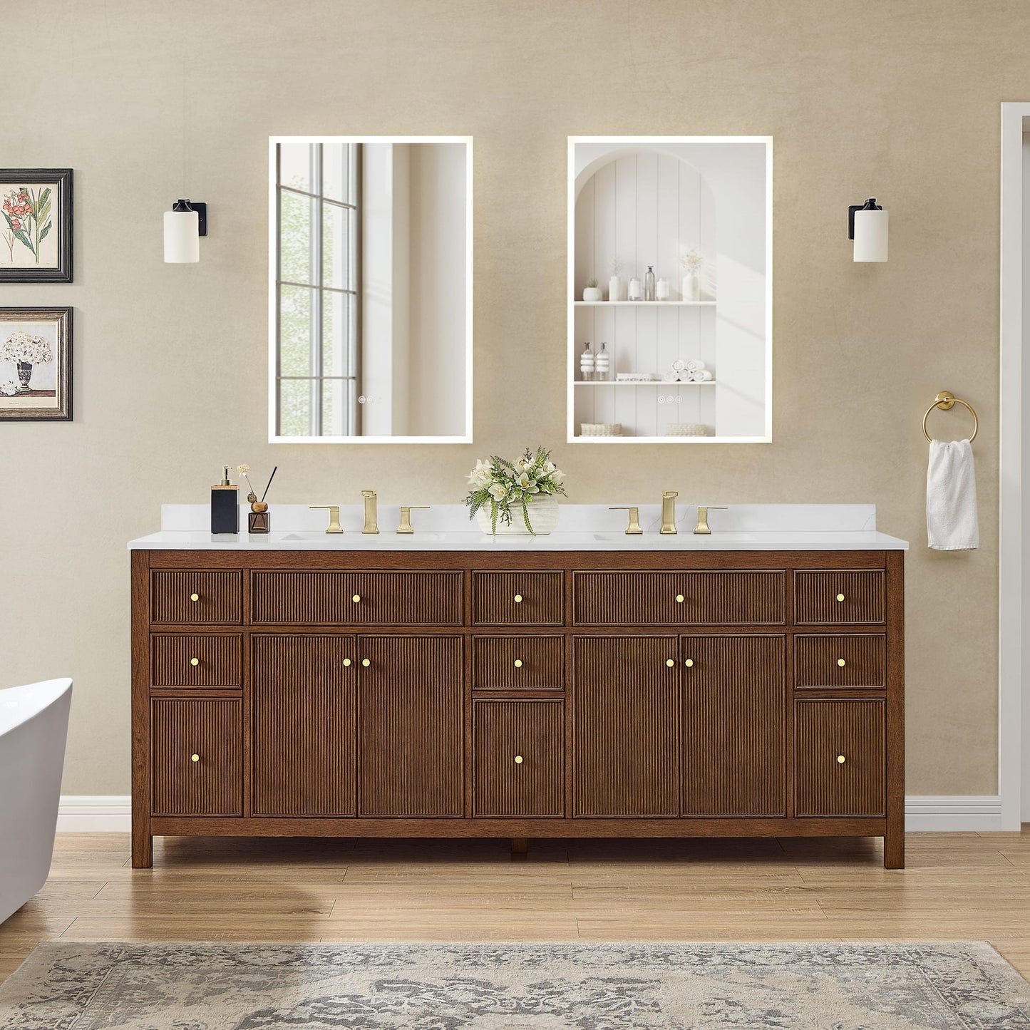 Pendry Bathroom Vanity with Countertop 84 inch Double Sink 3-hole Faucet Setup