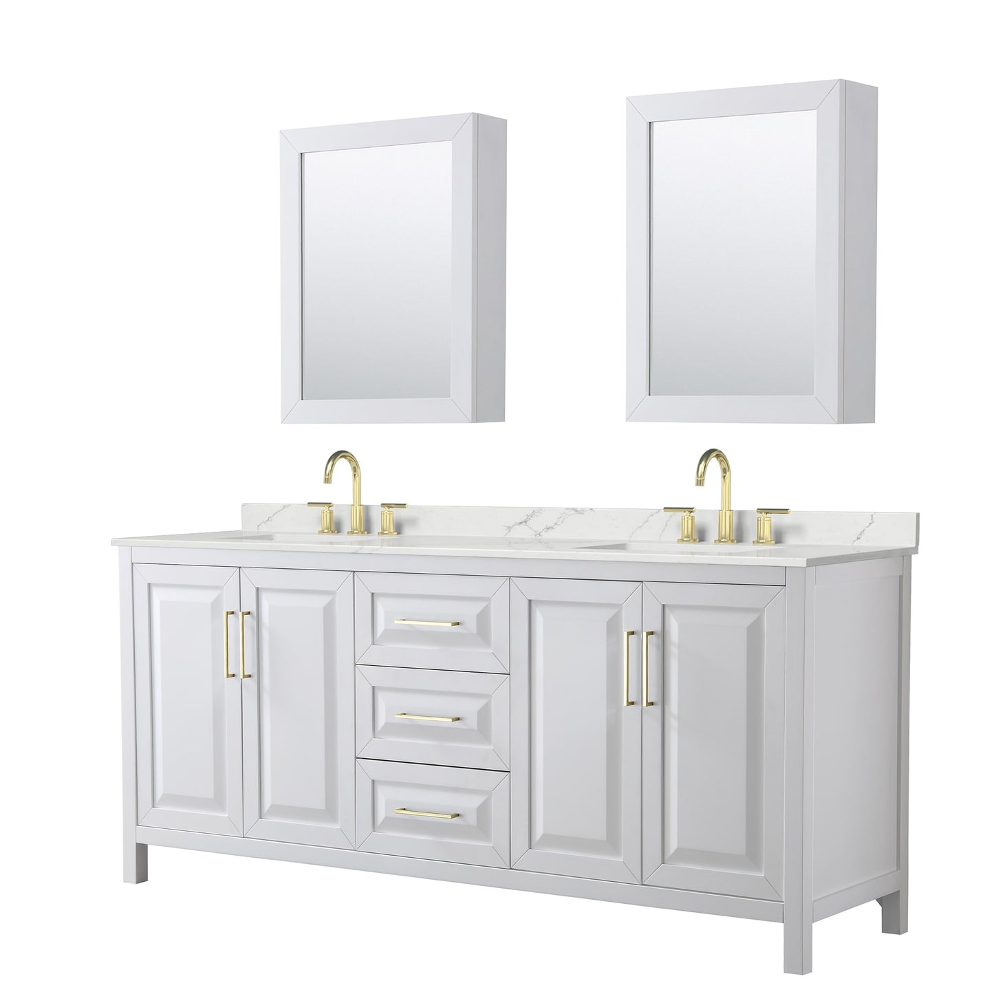 Daria Bathroom Vanity with Countertop 80 inch Double Sink 3-hole Faucet Setup