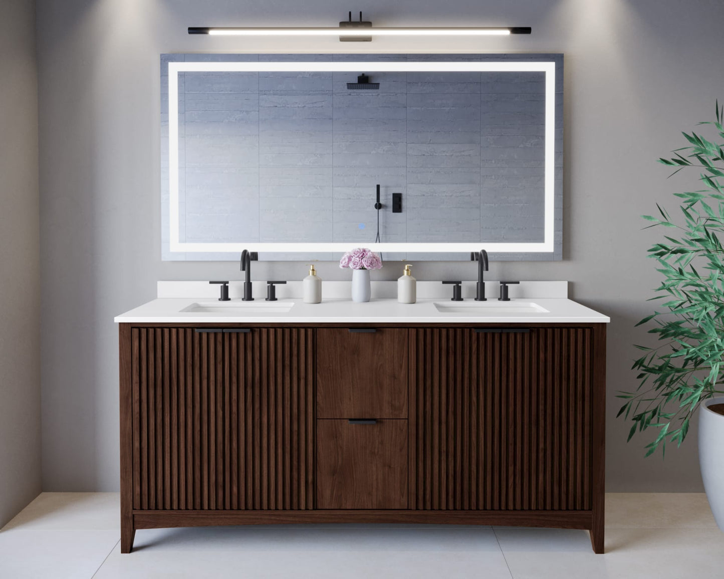 Palmilla Bathroom Vanity with Countertop 72 inch Double Sink 3-hole Faucet Setup